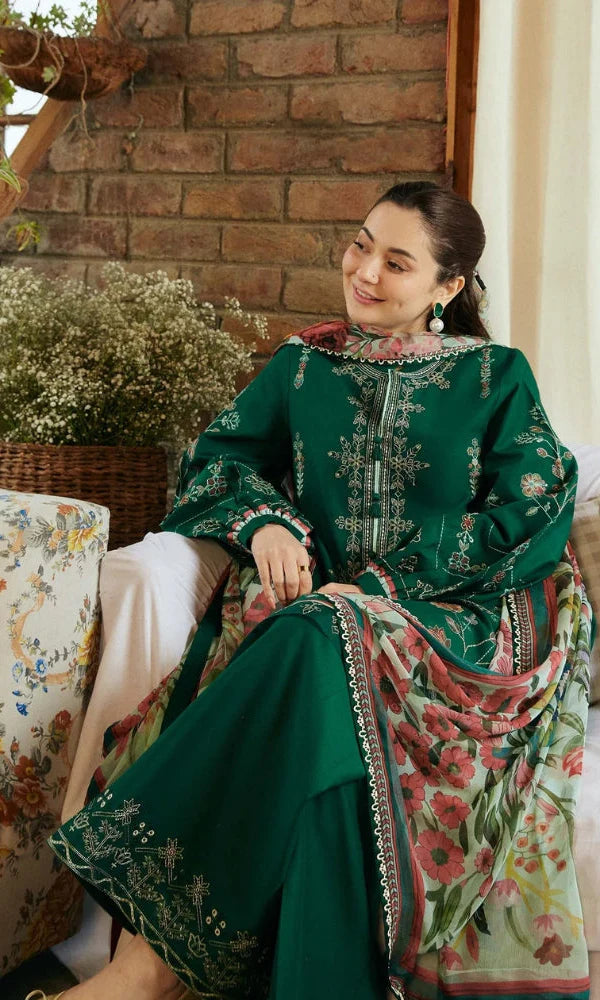 3 Piece - Zarashah Jhan Dhanak Embroidered Suit with Pashmina Zari Shawl (Unstitched)
