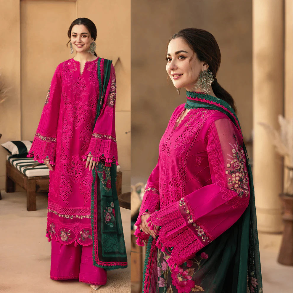 3 Piece - Dhanak Embroidered Suit with Dhanak Embroidered and Printed Shawl (Unstitched)