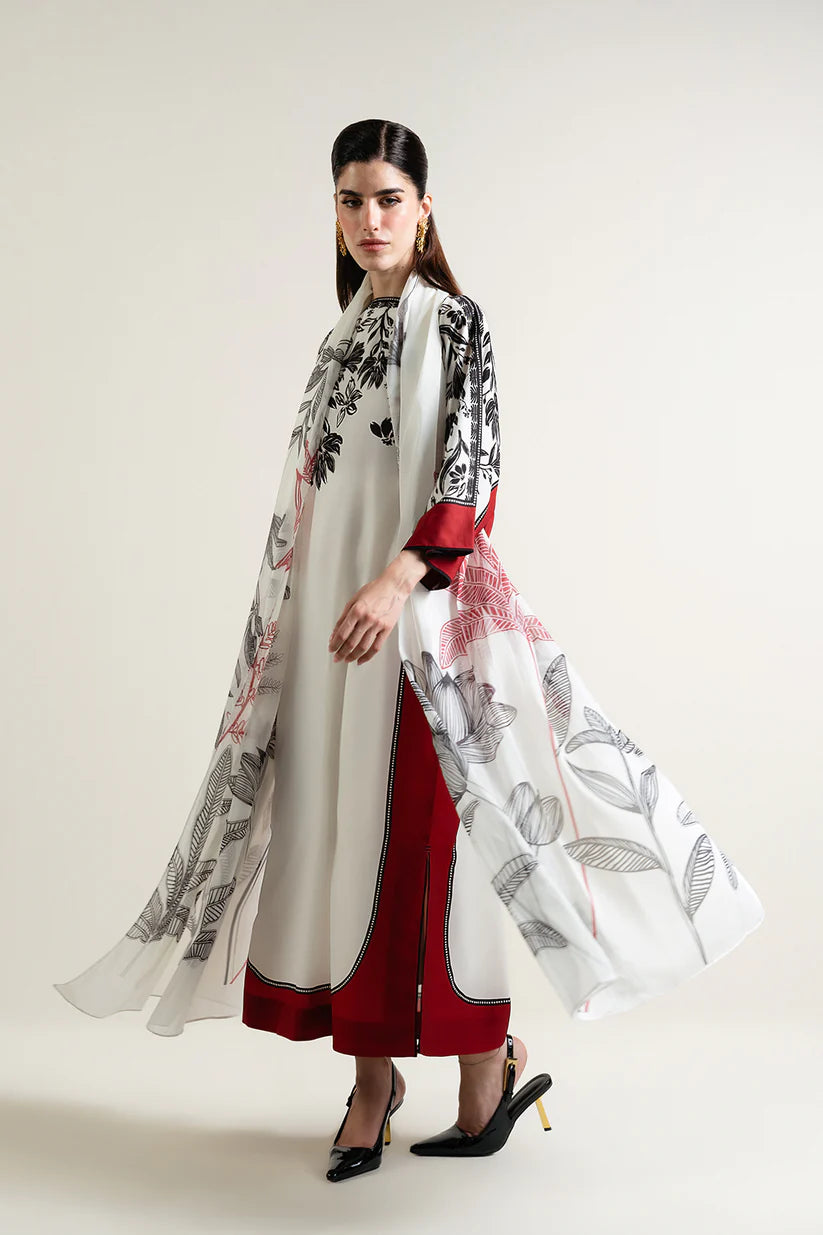3 Piece - Shamooz Silk Suit with Digital Printed Silk Dupatta (Unstitched)