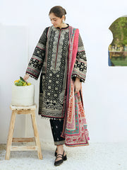 3 Piece - Zara Shahjahan Linen Embroidered Suit with Digital Print Zari Wool Shawl (Unstitched)