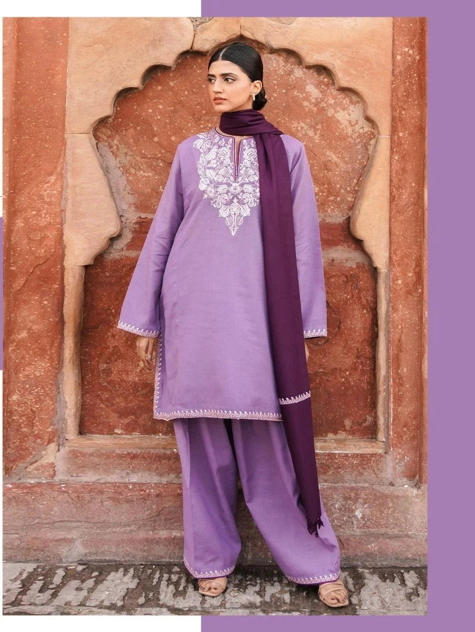 3 Piece - Lawn Embroidered Suit with Embroidered Bamber Embroidered Duppatta (Unstitched)