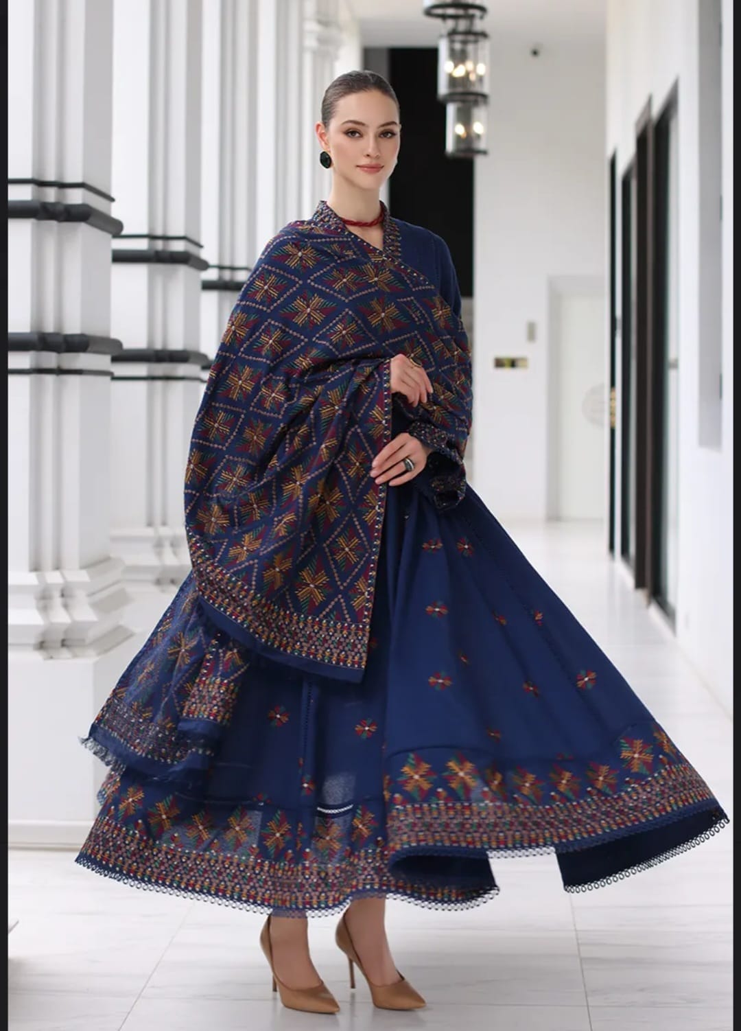 3 Piece - Bareeze Dhanak Embroidered Suit with Heavy Embroidered Dhanak Shawl (Unstitched)