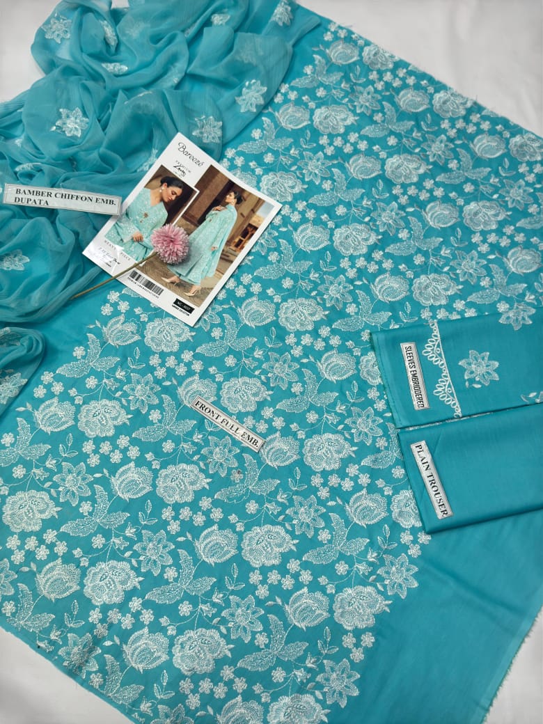 3 Piece - Bareeze Lawn Embroidered Suit with Chiffon Embroidered Duppatta (Unstitched)