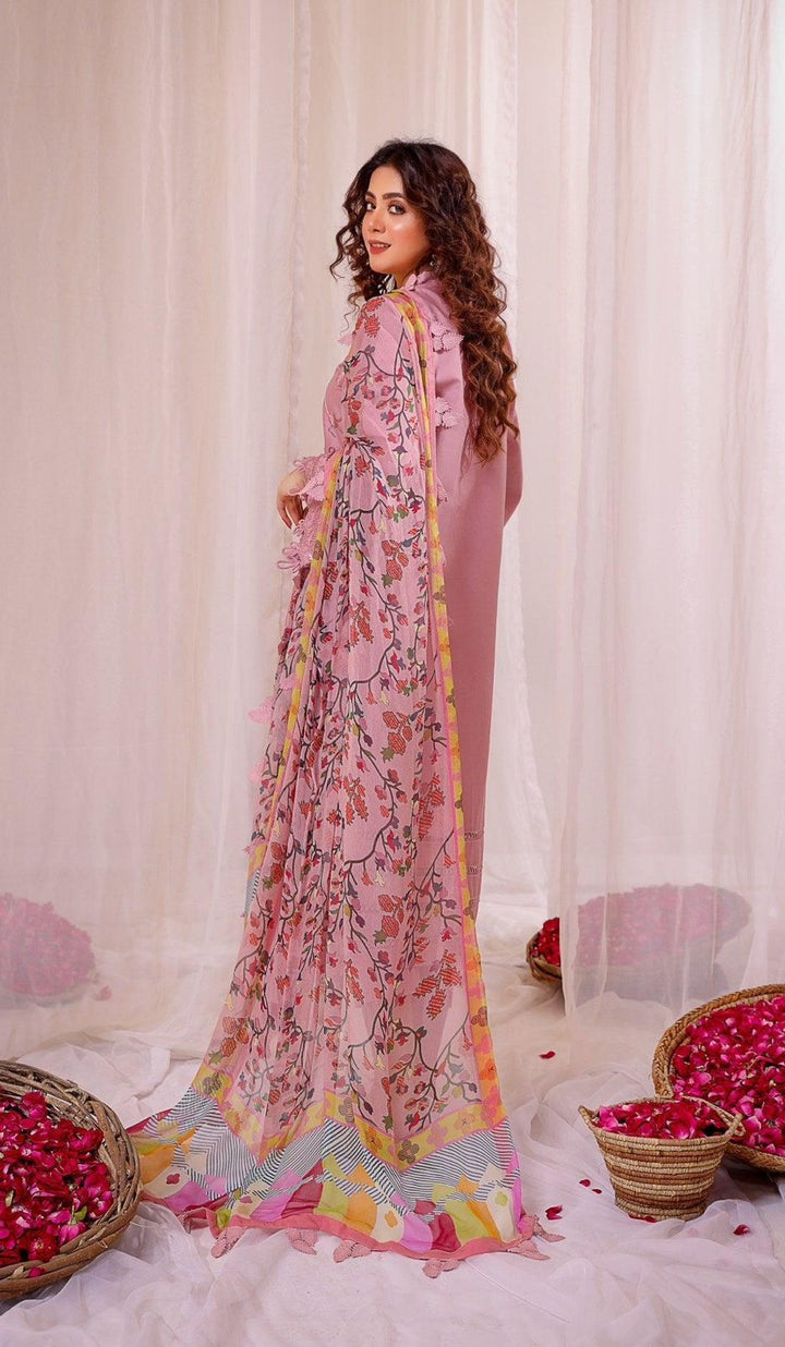 3 Piece - Dhanak Embroidered Suit with Pashmina soft Shawl (Unstitched)