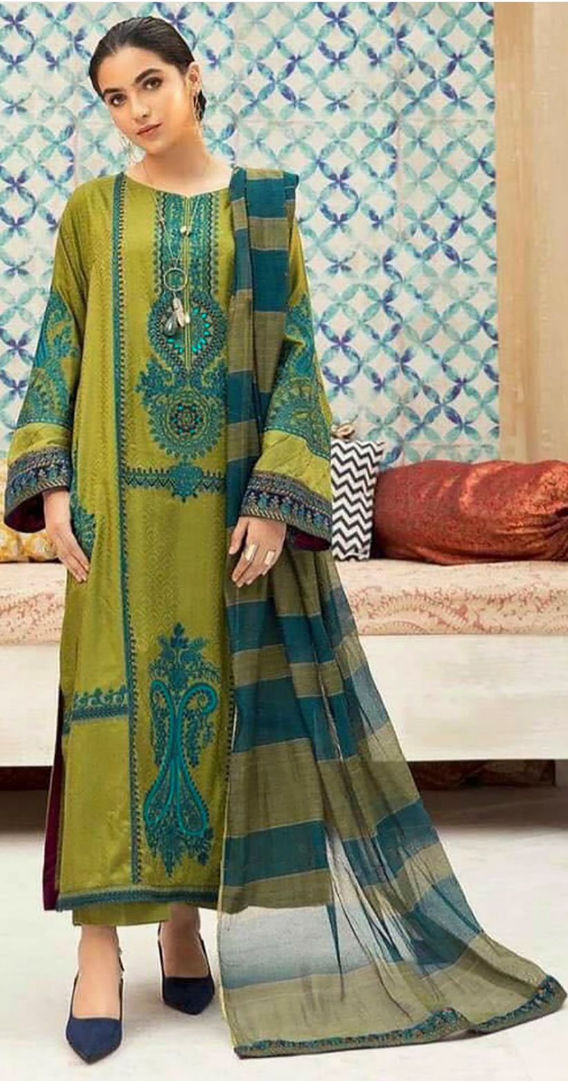 3 Piece - Maria B Dhanak Embroidered Suit with Soft Pashmina Shawl (Unstitched)