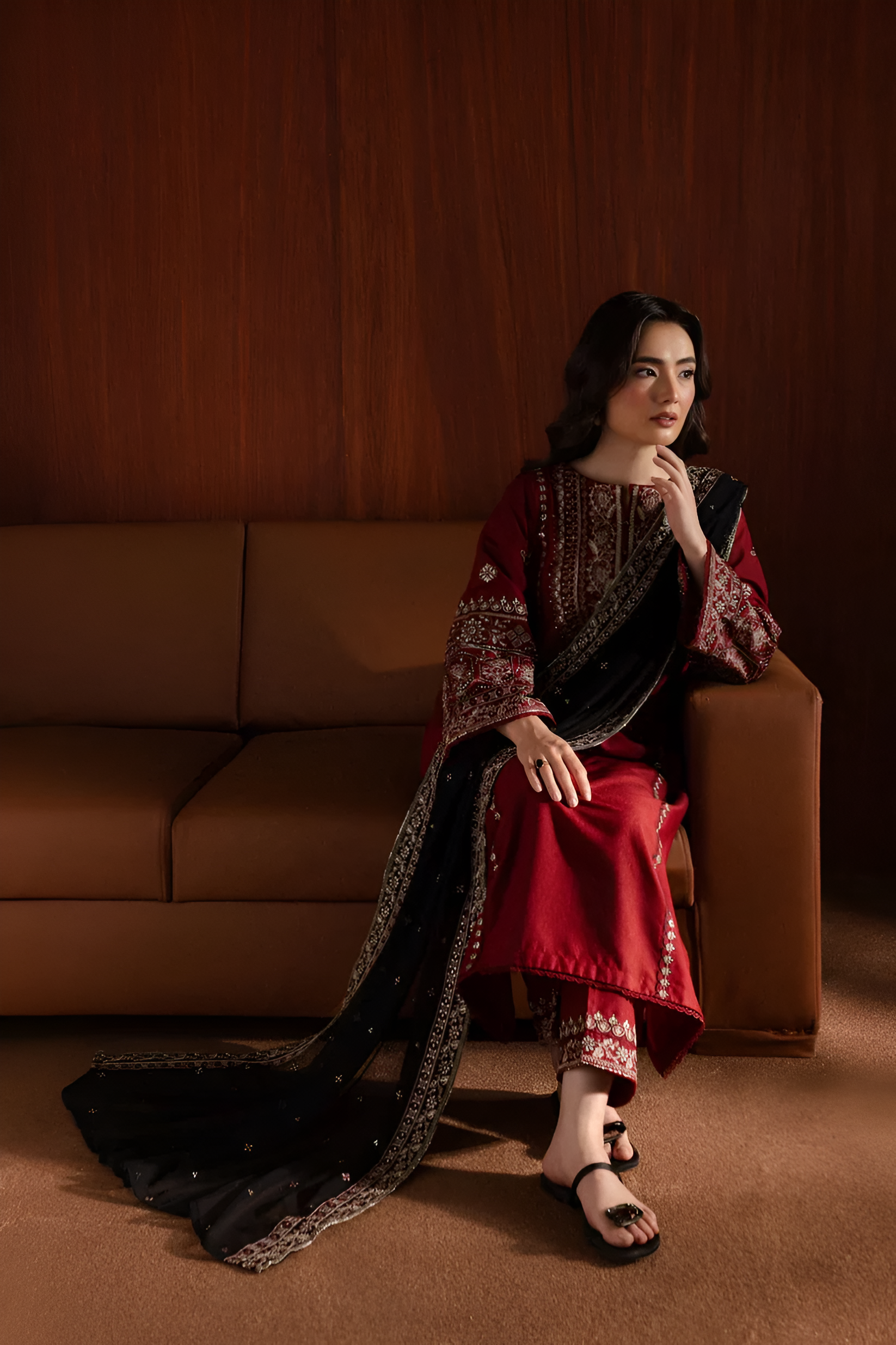 3 Piece - Dhanak Embroidered Suit with Dhank Embroidered Shawl (Unstitched)