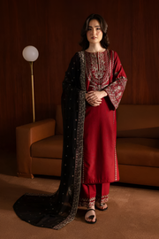 3 Piece - Dhanak Embroidered Suit with Dhank Embroidered Shawl (Unstitched)