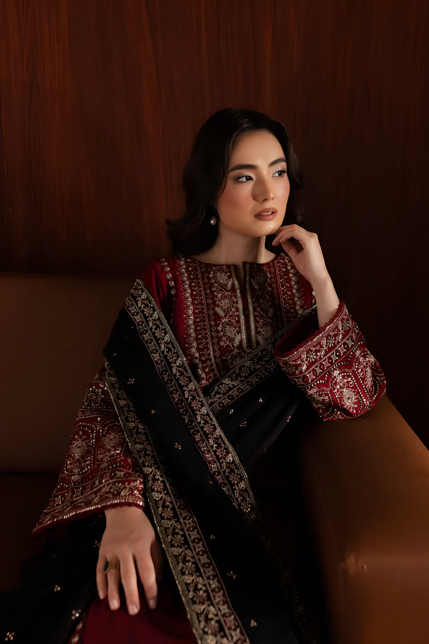 3 Piece - Dhanak Embroidered Suit with Dhank Embroidered Shawl (Unstitched)