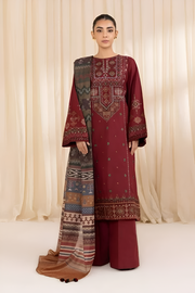 3 Piece - Dhanak Full Heavy Embroidered Suit with Digital Print Wool Shawl Dupatta (Unstitched)