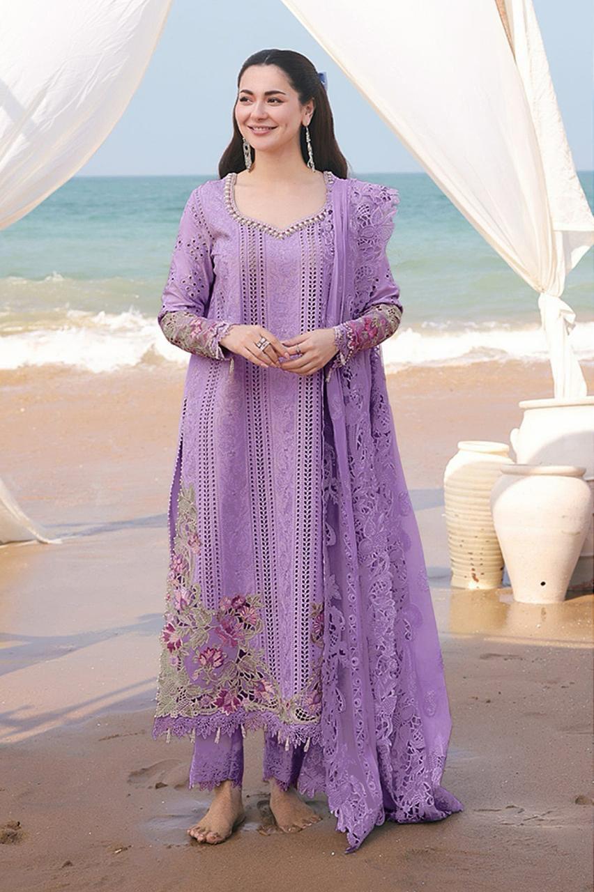 3 Piece - Qalamkar Dhanak Full Boring Heavy Embroidered Suit with Dhanak Embroidered Shawl (Unstitched)