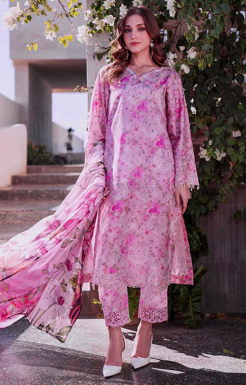 3 Piece - Baroque Printed Lawn Embroidered Suit with Cutwork + Boring Lawn Duppatta (Unstitched)