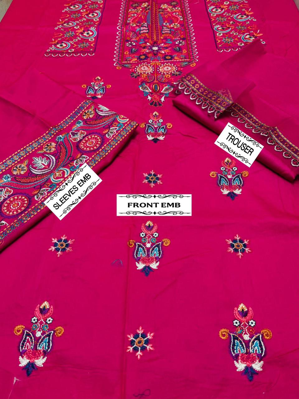 2 Piece - Dhanak Full Embroidered Suit with Heavy Embroidered Sleeves(Unstitched)