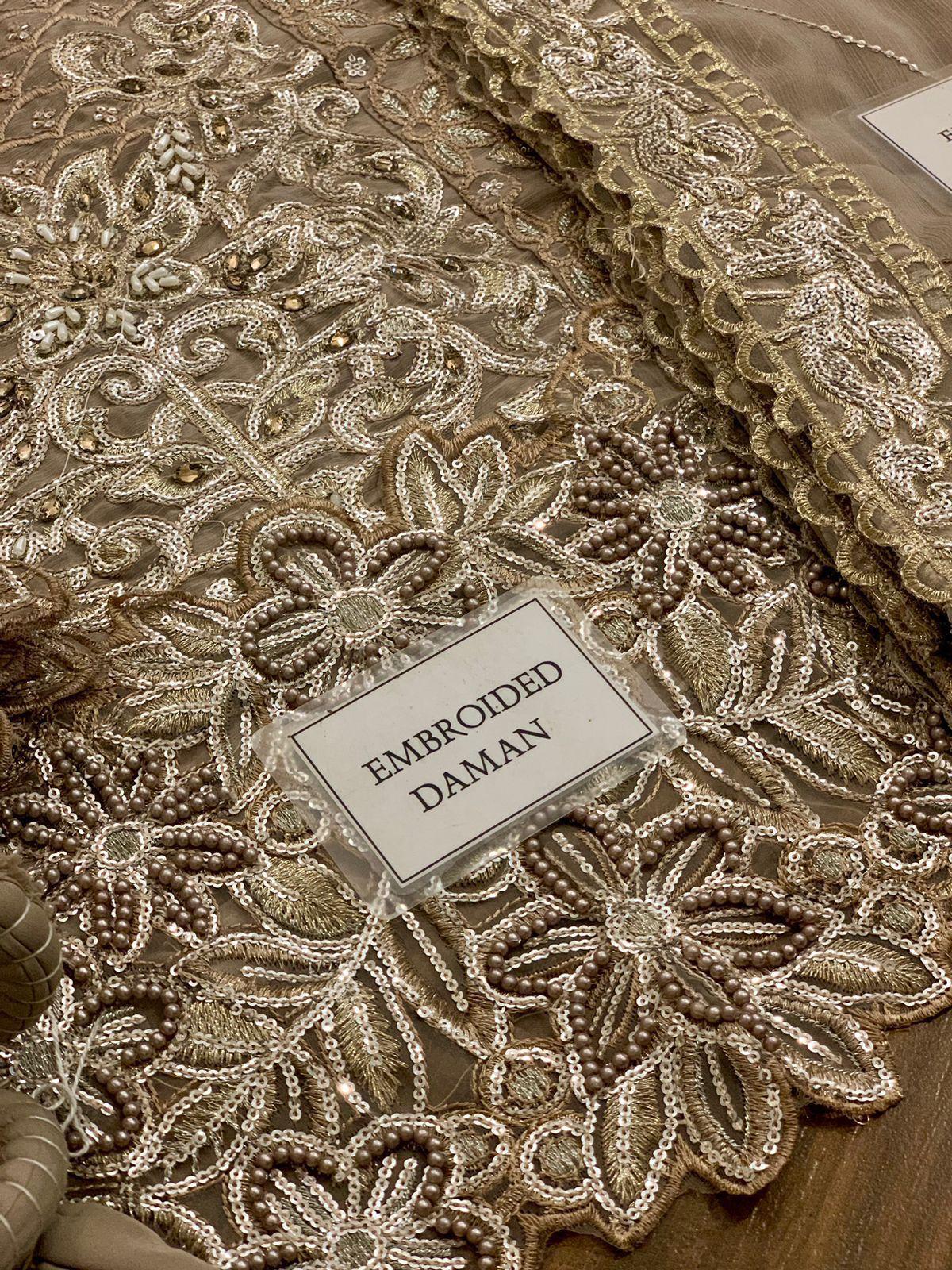 3 Piece - Maria B Chiffon Full Heavy Embroidered Suit with Chiffon Embroidered Duppatta (Unstitched)