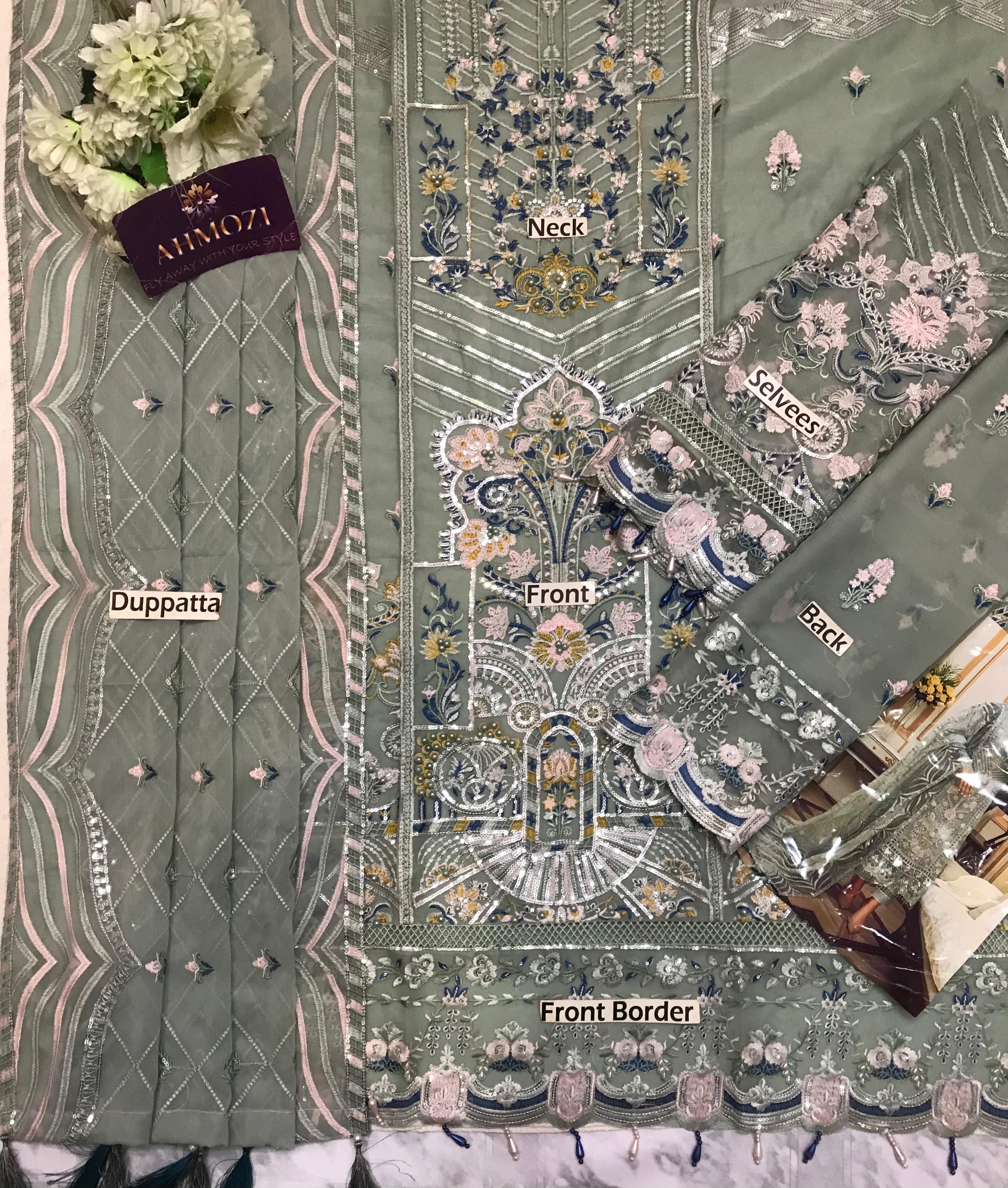 3 Piece - Chiffon Full Heavy Embroidered Suit with Chiffon Embroidered Duppatta (Unstitched)