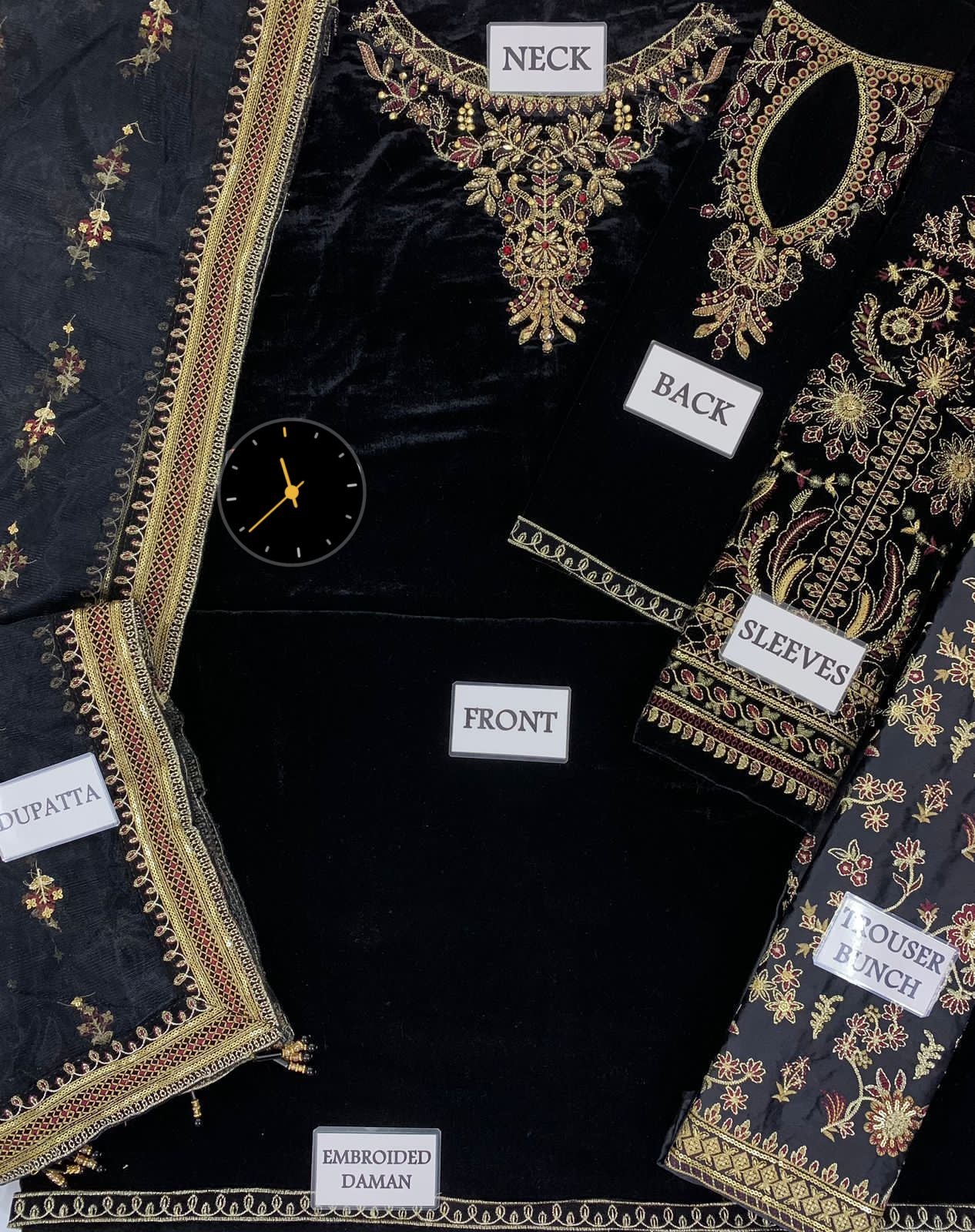 3 Piece - Baroque Velvet Full Heavy Embroidered Suit with Embroidered Organza Duppatta (Unstitched)