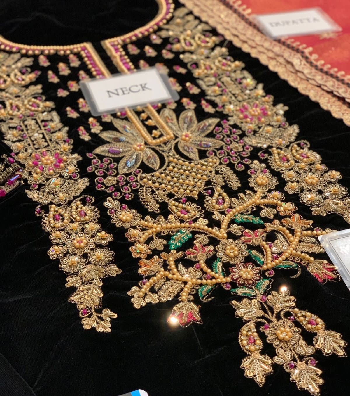 3 Piece - Baroque Velvet Full Heavy Embroidered Suit with Embroidered Organza Duppatta (Unstitched)