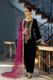 3 Piece - Baroque Velvet Full Heavy Embroidered Suit with Embroidered Organza Duppatta (Unstitched)