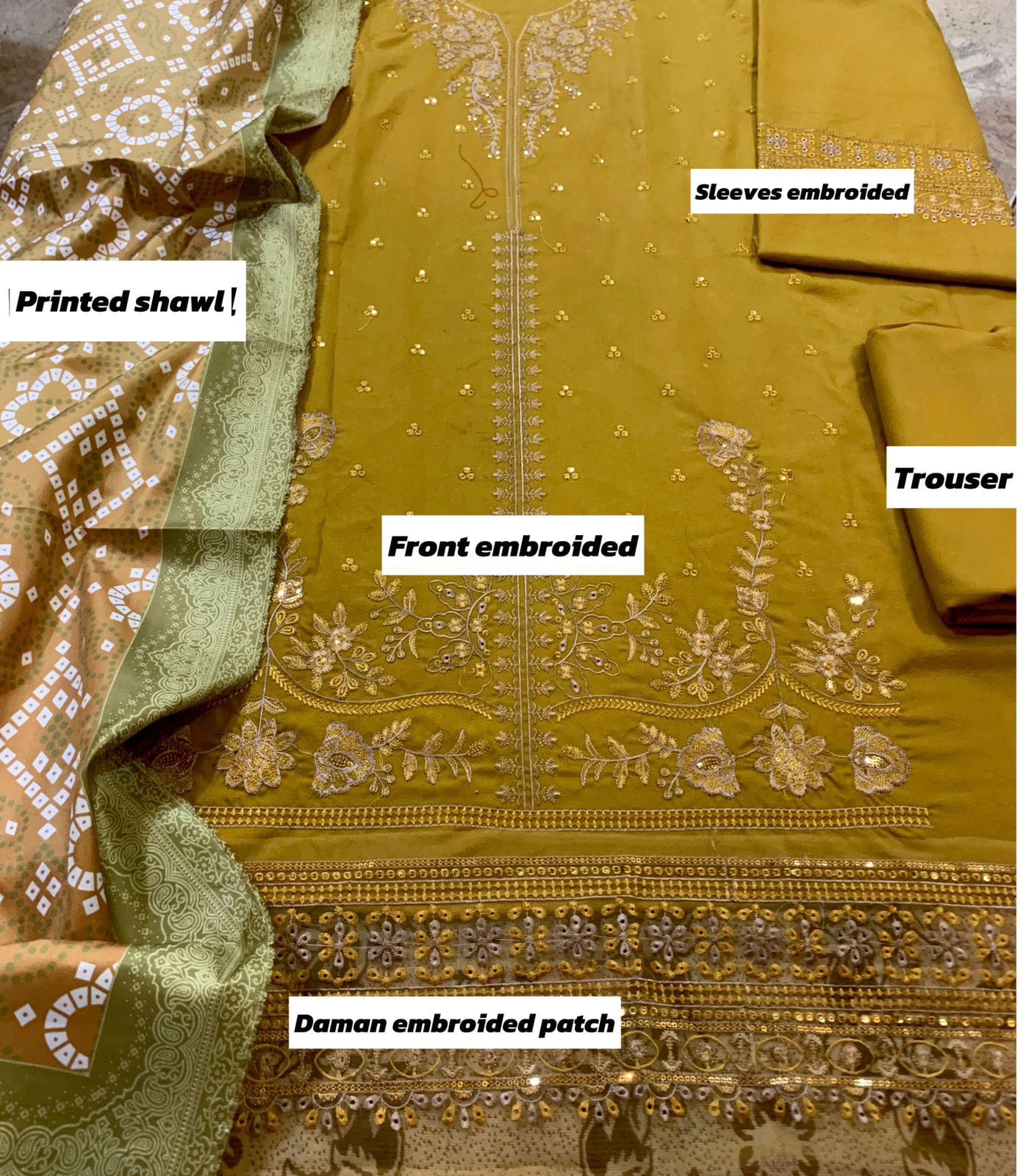 3 Piece - Dhanak Embroidered Suit with Dhanak Digital Printed Shawl (Unstitched)