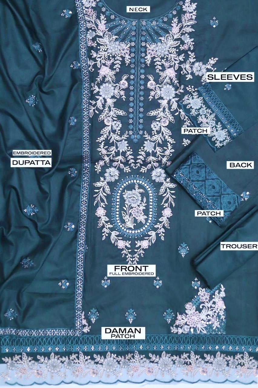 3 Piece - Maria B Dhanak Embroidered Suit with Dhanak Heavy Embroidered Shawl (Unstitched)