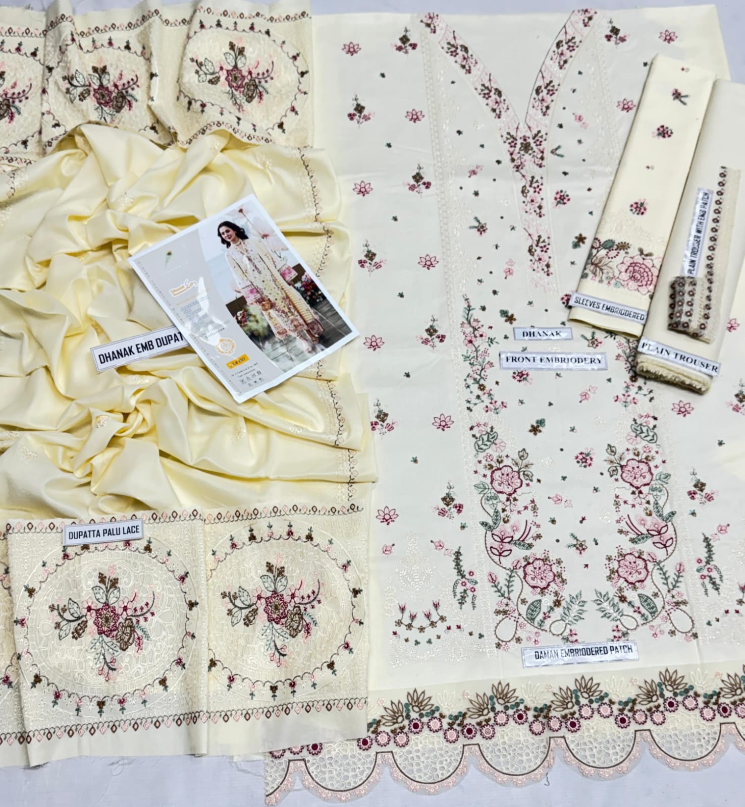 3 Piece - Dhanak Embroidered Suit with Dhanak Heavy Embroidered Shawl (Unstitched)