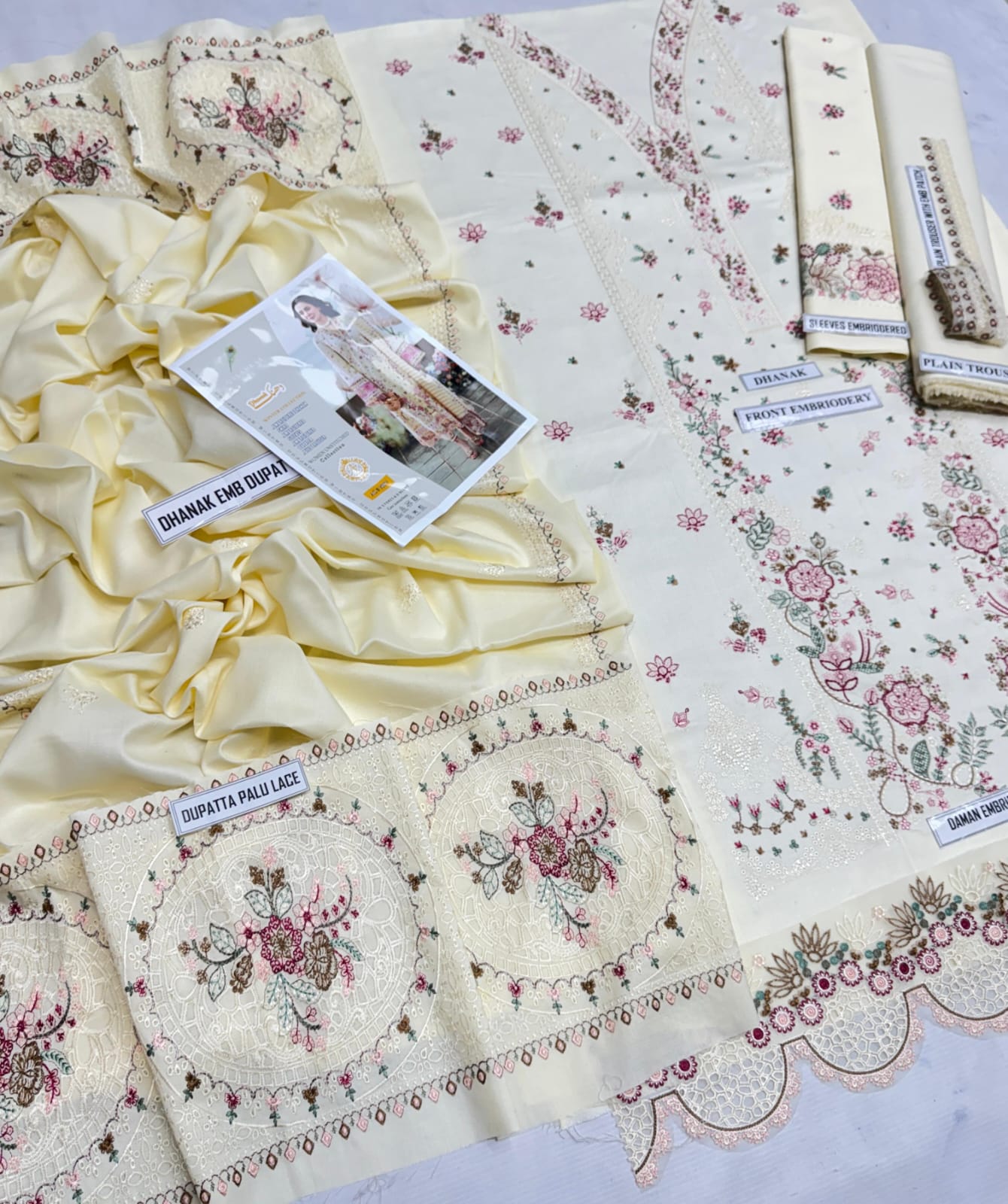 3 Piece - Dhanak Embroidered Suit with Dhanak Heavy Embroidered Shawl (Unstitched)
