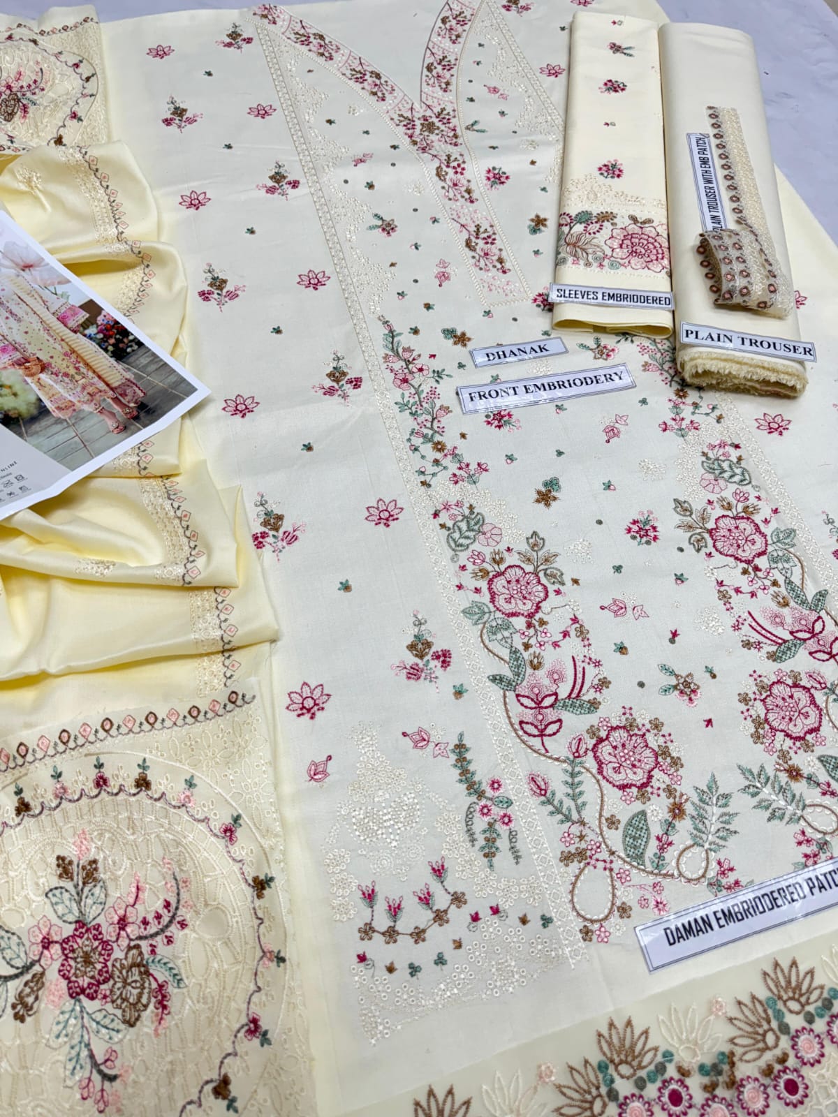3 Piece - Dhanak Embroidered Suit with Dhanak Heavy Embroidered Shawl (Unstitched)