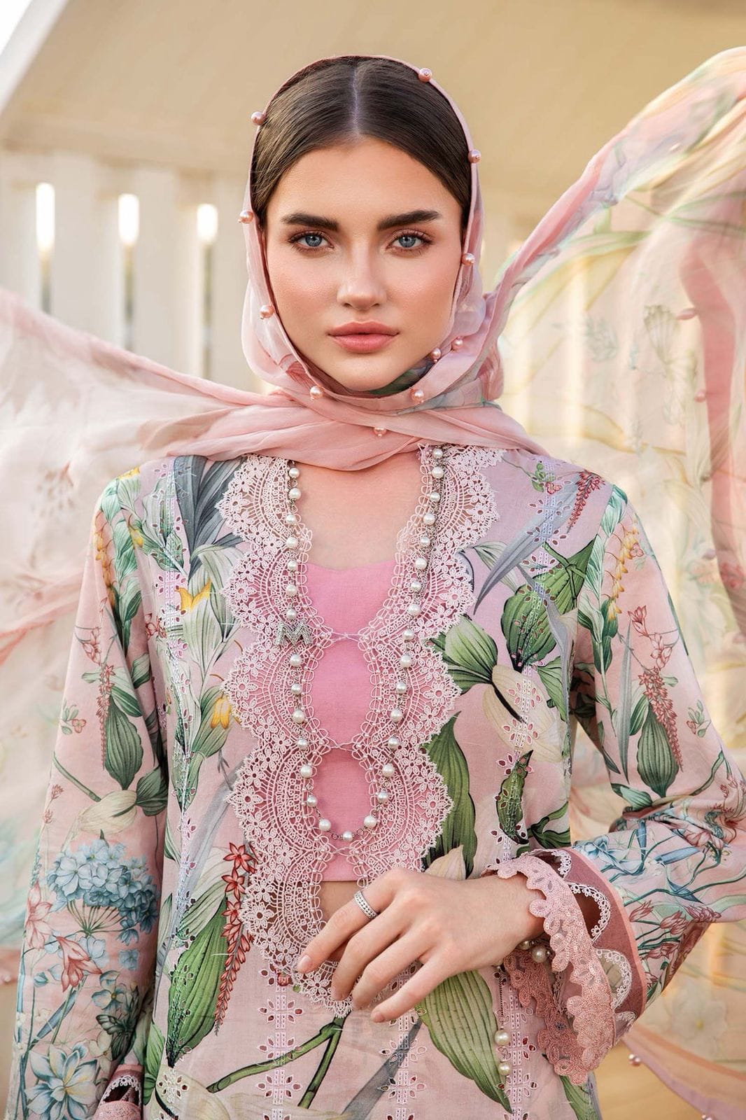 3 Piece - Maria B Linen Embroidered Suit with Digital Printed Linen Embroidered Duppatta (Unstitched)