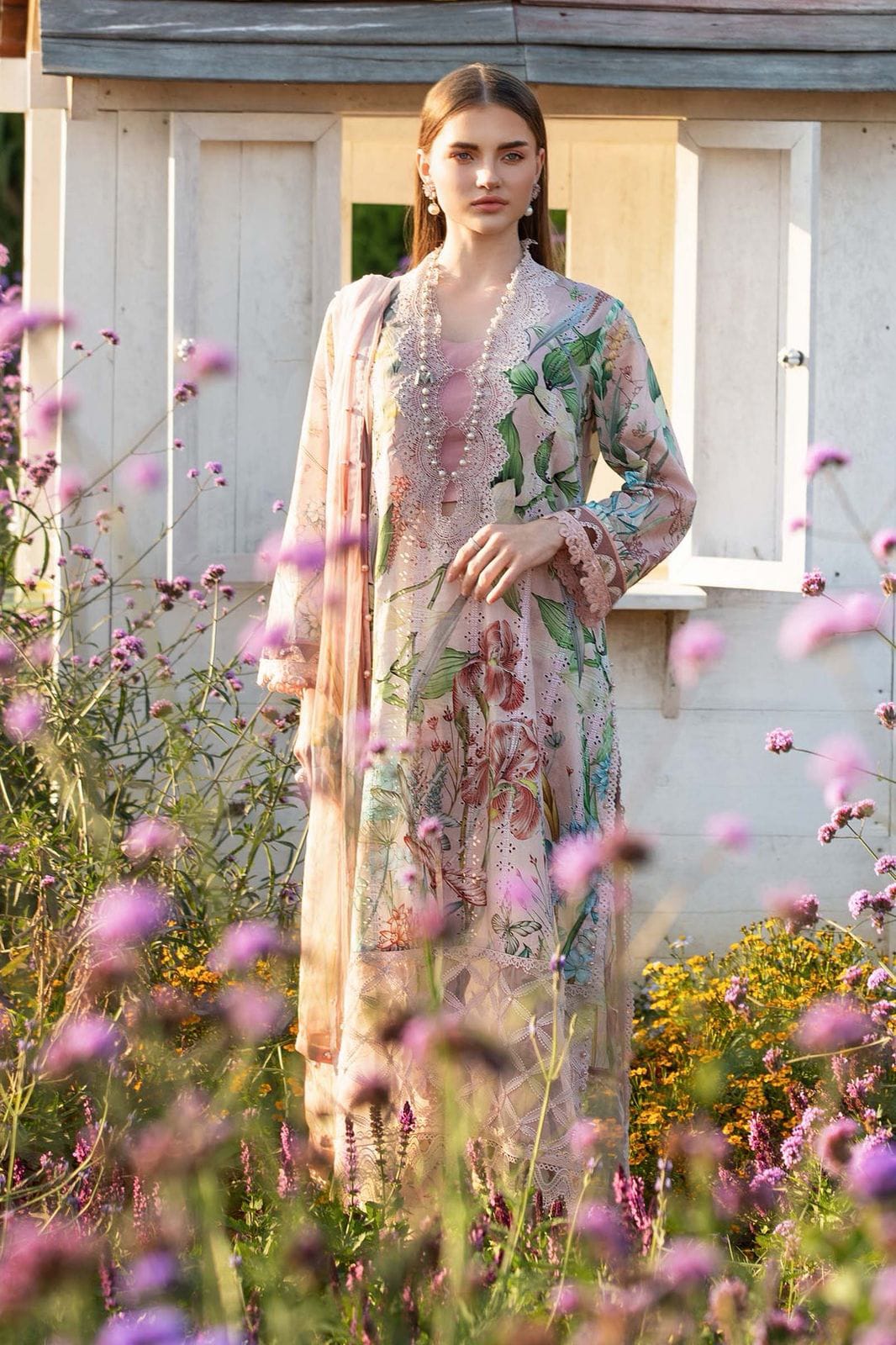 3 Piece - Maria B Linen Embroidered Suit with Digital Printed Linen Embroidered Duppatta (Unstitched)