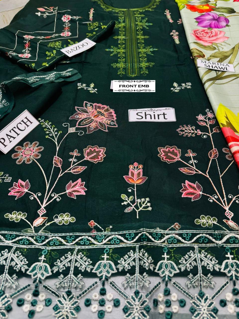3 Piece - Zarashah Jhan Dhanak Embroidered Suit with Pashmina Zari Shawl (Unstitched)
