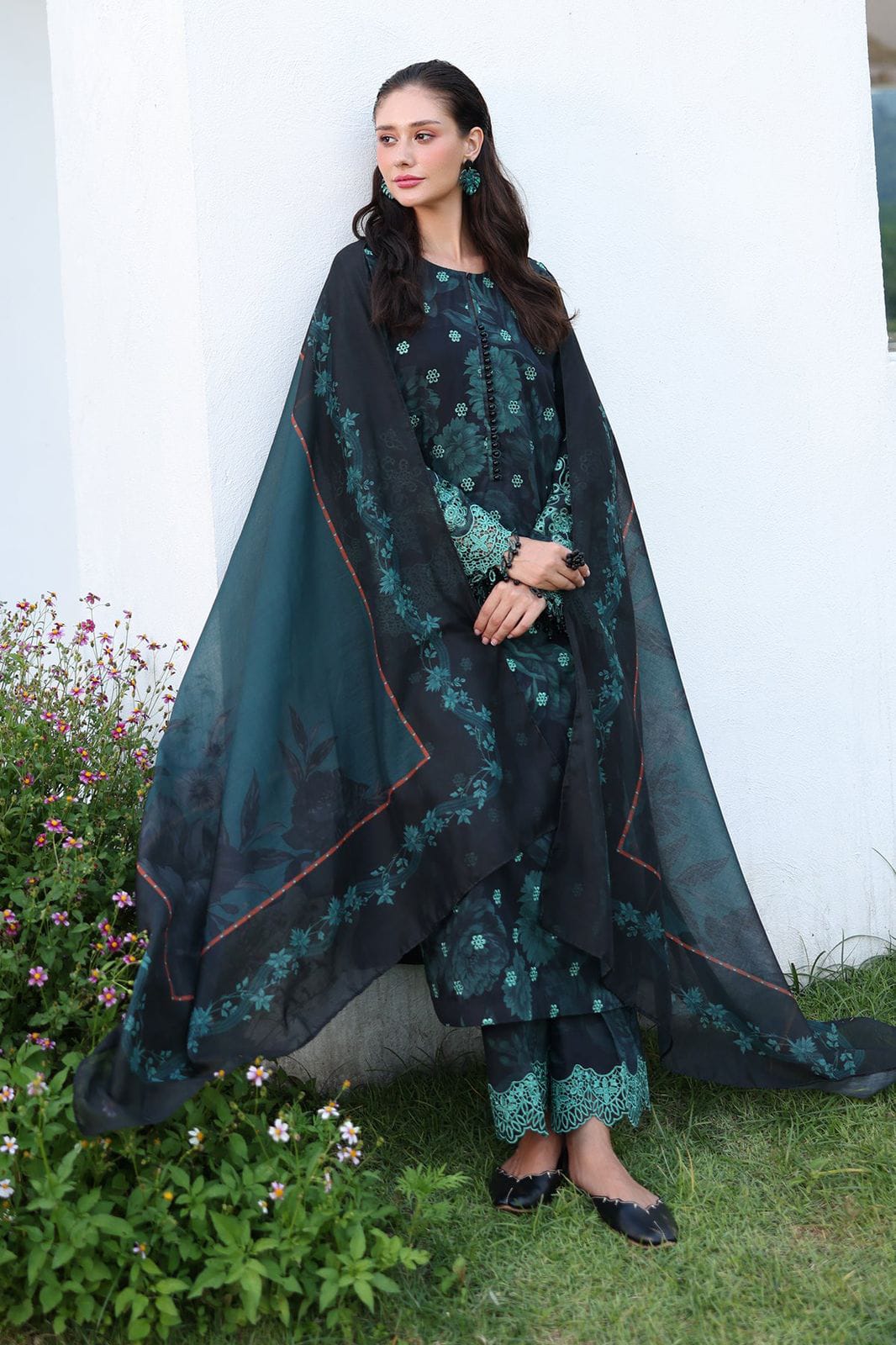 3 Piece - Baroque Khaddar Embroidered Suit with Digital Printed Khaddar Shawl (Unstitched)