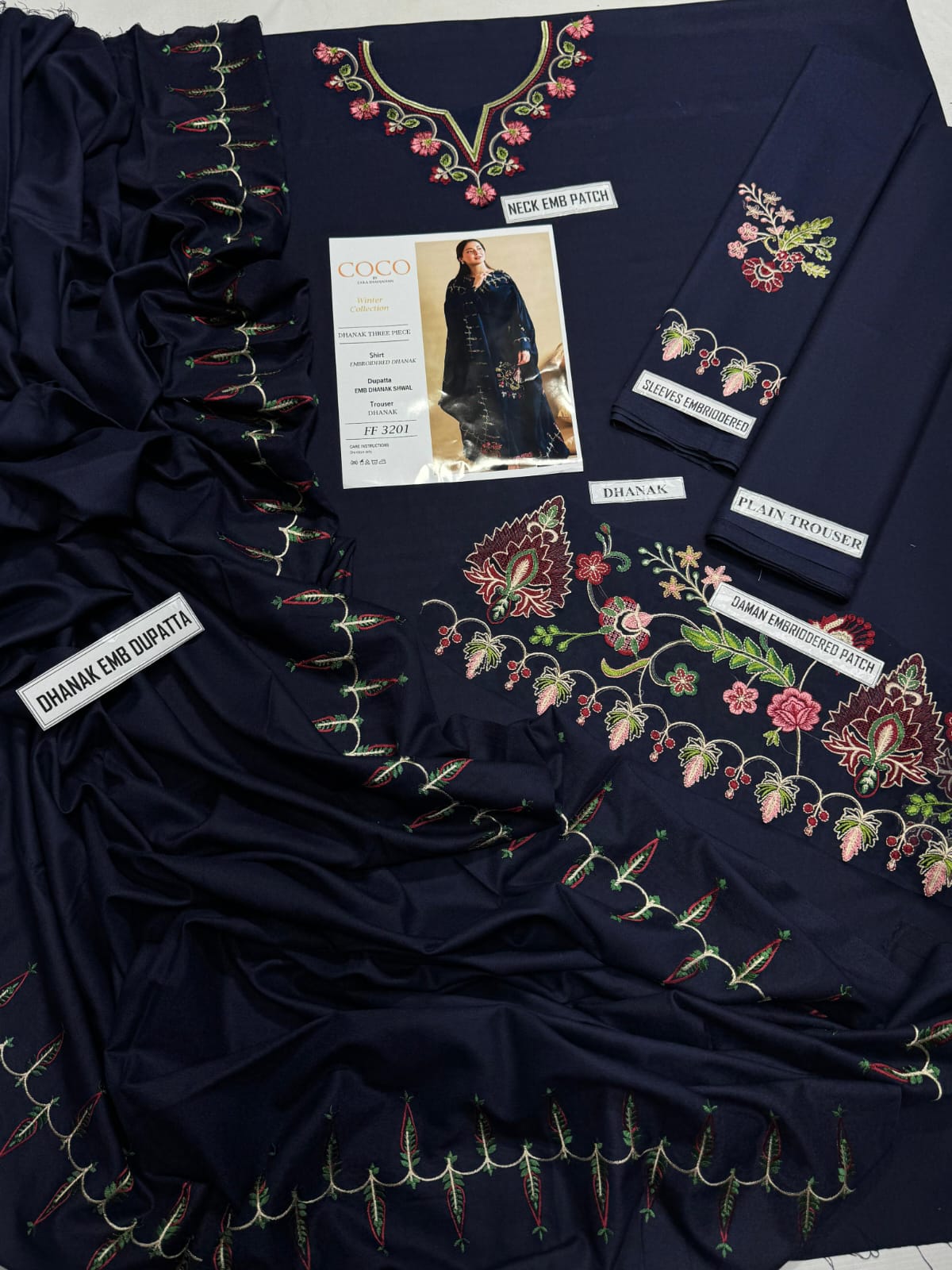 3 Piece - Dhanak Embroidered Suit with Embroidered Dhanak Dupatta (Unstitched)