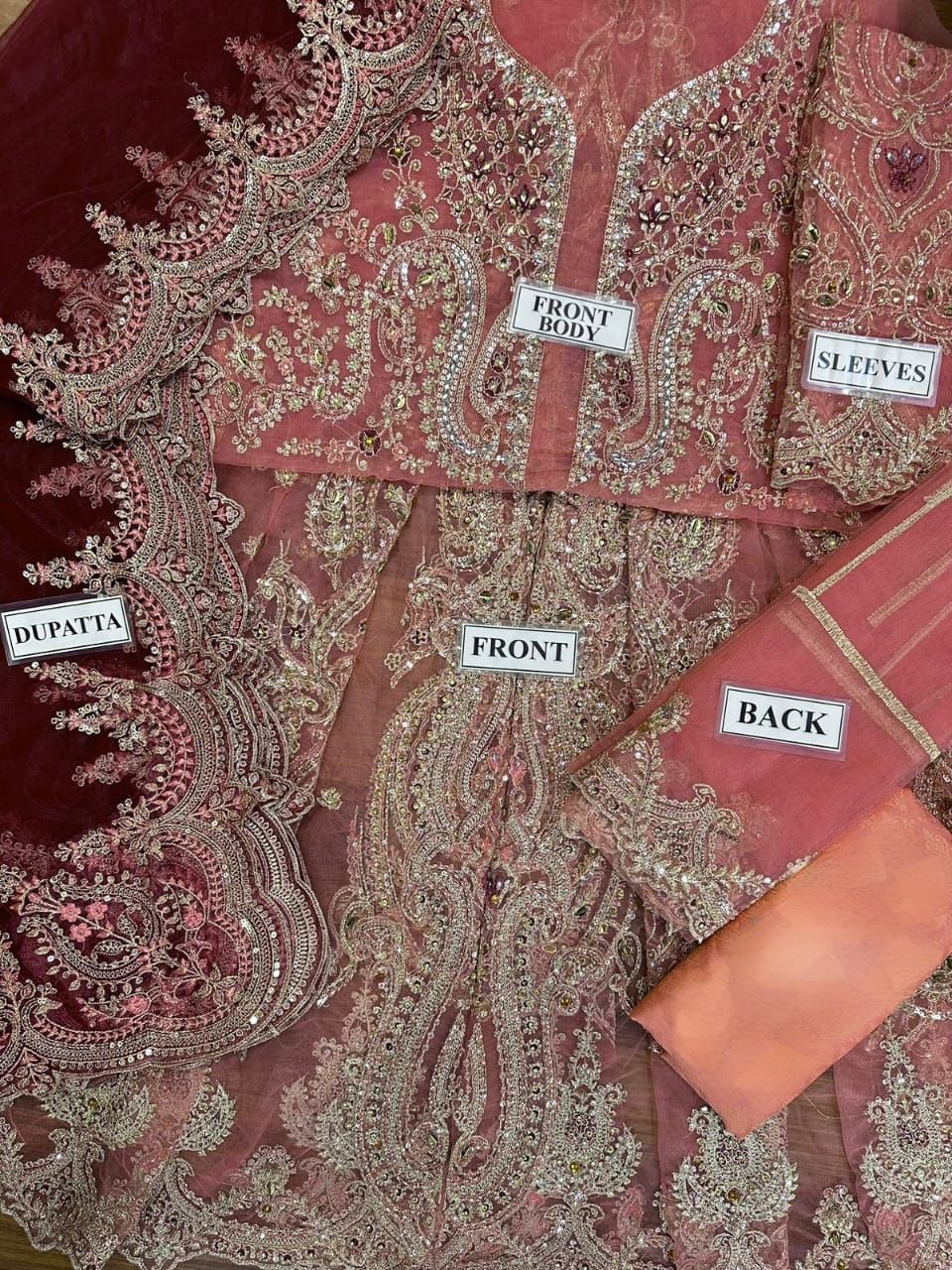 3 Piece - Maria B Net Full Heavy Embroidered Suit with Heavy Embroidered Net Dupatta with Chiffon Border (Unstitched)