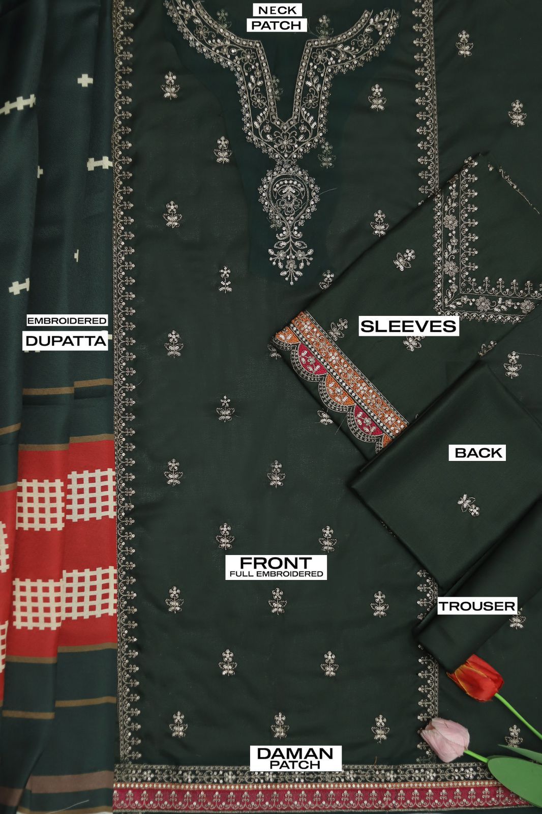 3 Piece - Maria B Dhanak Full Heavy Embroidered Suit with Digital Printed Wool Shawl (Unstitched)