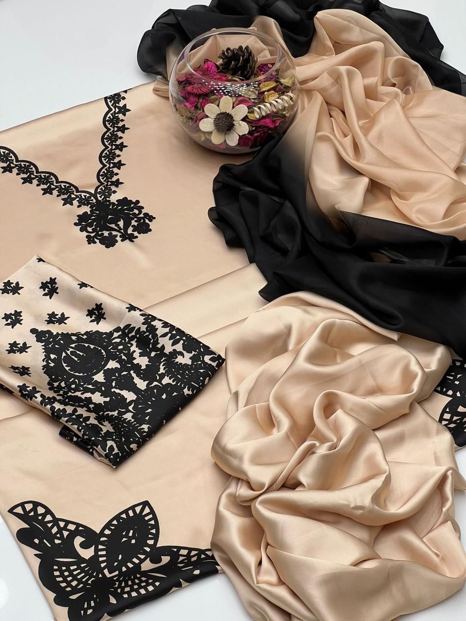 3 Piece - Shamooz Silk Suit with Digital Printed Silk Dupatta (Unstitched)