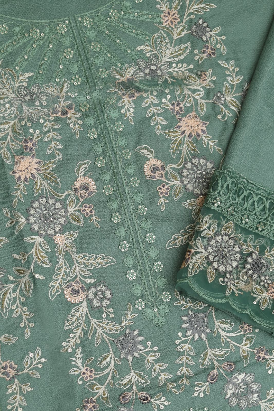 3 Piece - Maria B Dhanak Full Heavy Embroidered Suit with Dhanak Heavy Embroidered Shawl (Unstitched)