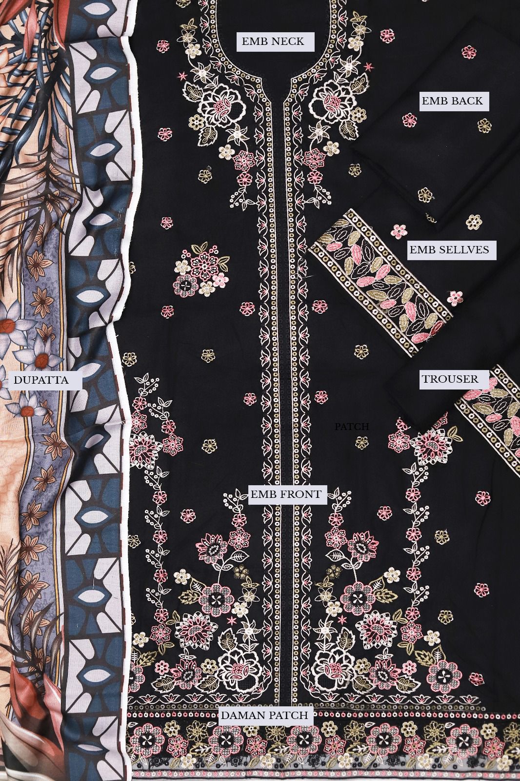 3 Piece - Maria B Dhanak Full Heavy Embroidered Suit with Digital Printed Wool Shawl (Unstitched)