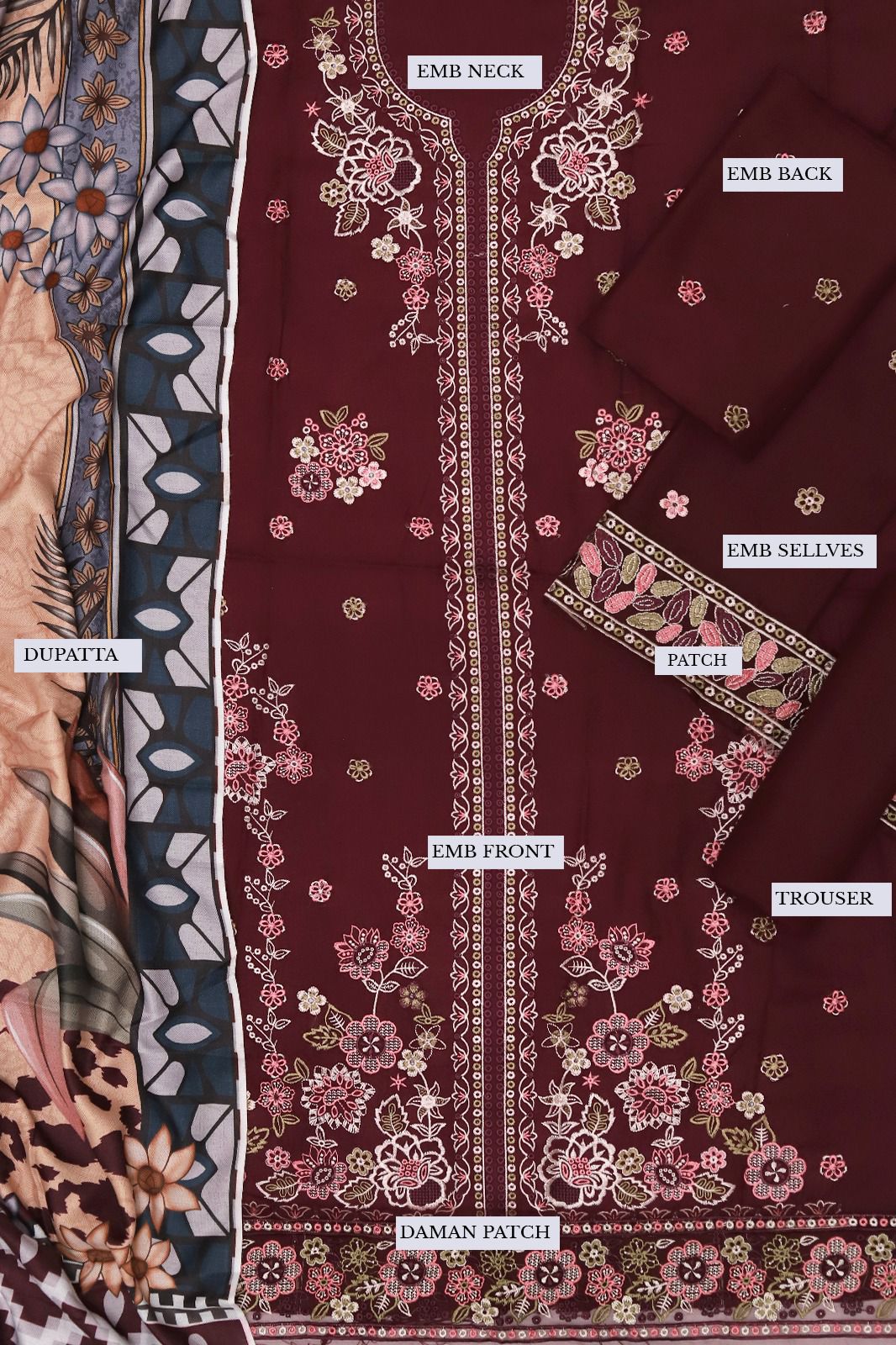 3 Piece - Maria B Dhanak Full Heavy Embroidered Suit with Digital Printed Wool Shawl (Unstitched)