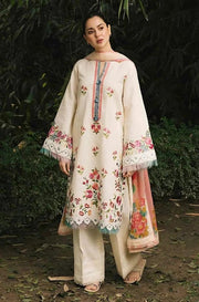 3 Piece - Zara Shahjahan Linen Embroidered Suit with Digital Print Zari Wool Shawl (Unstitched)