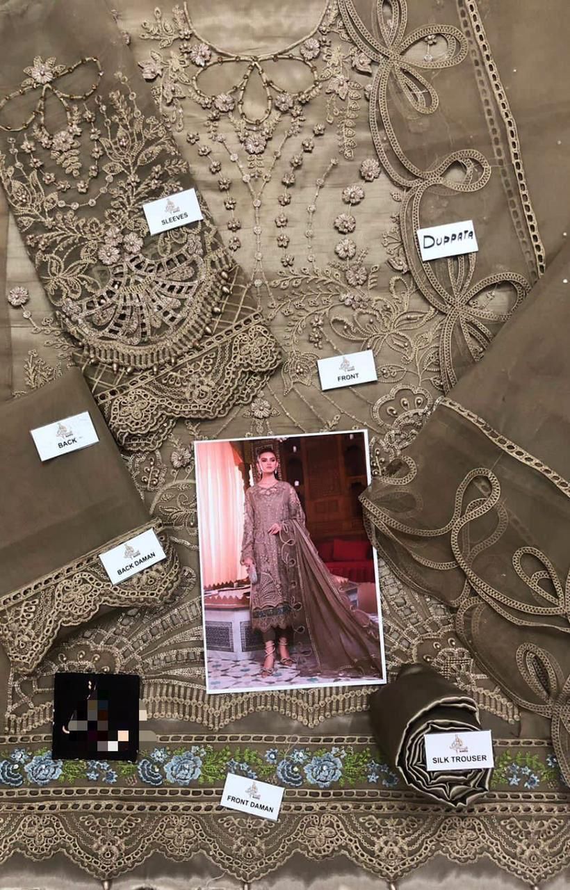 3 Piece - Maria B Organza Full Heavy Embroidered Suit with Heavy Embroidered Organza Dupatta with Chiffon Border (Unstitched)