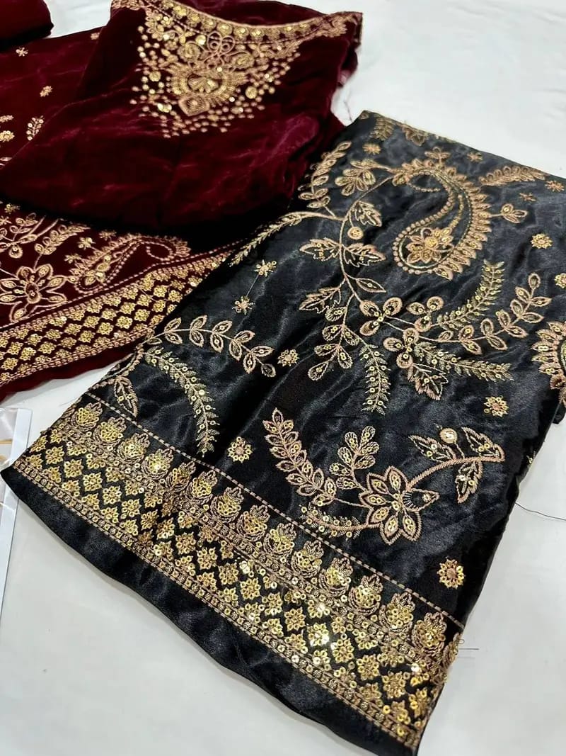 3 Piece - Organza Full Heavy Embroidered Suit with Heavy Embroidered Organza Dupatta with Chiffon Border (Unstitched)