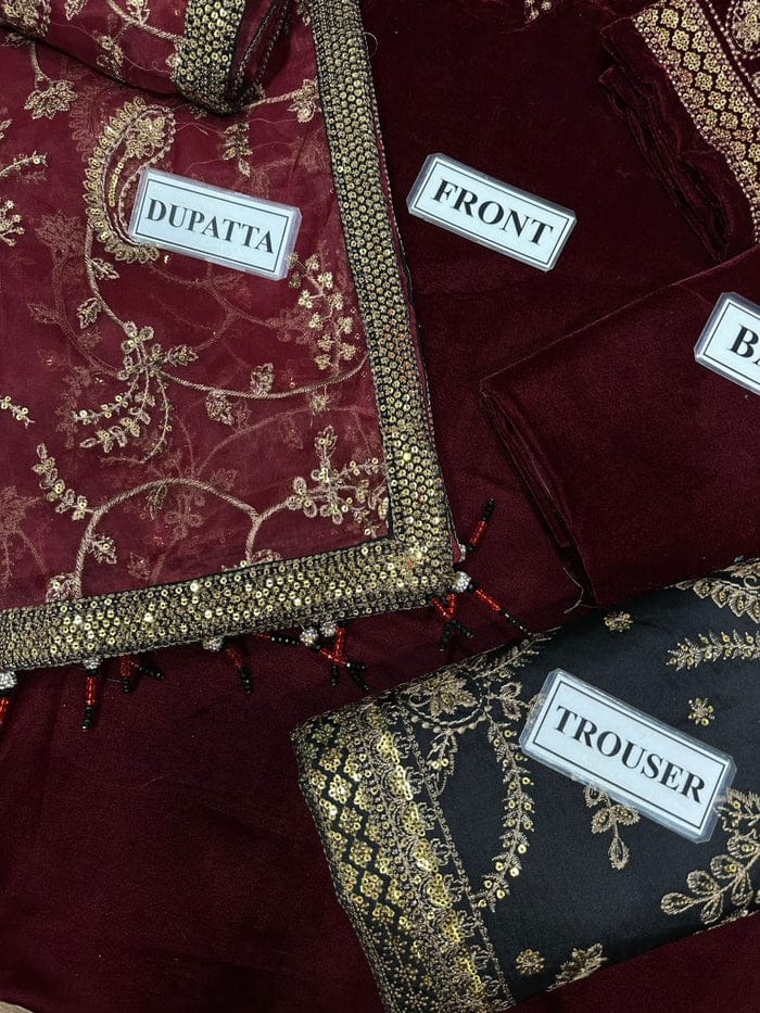 3 Piece - Organza Full Heavy Embroidered Suit with Heavy Embroidered Organza Dupatta with Chiffon Border (Unstitched)