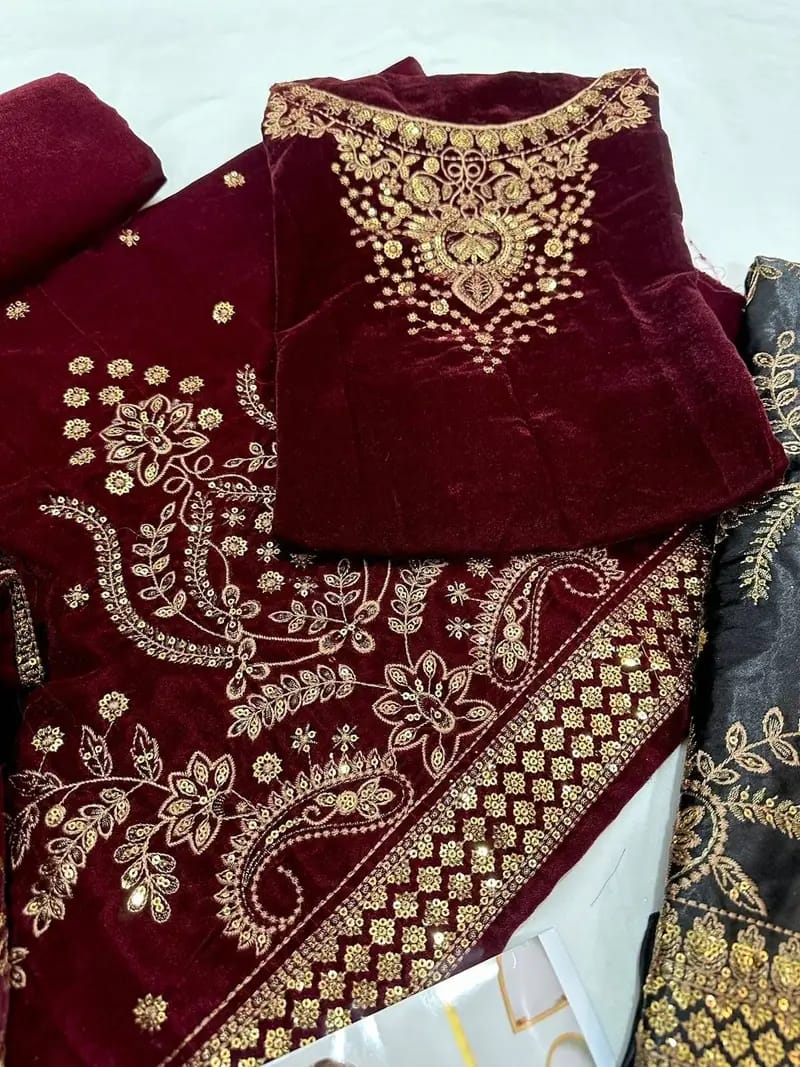 3 Piece - Organza Full Heavy Embroidered Suit with Heavy Embroidered Organza Dupatta with Chiffon Border (Unstitched)
