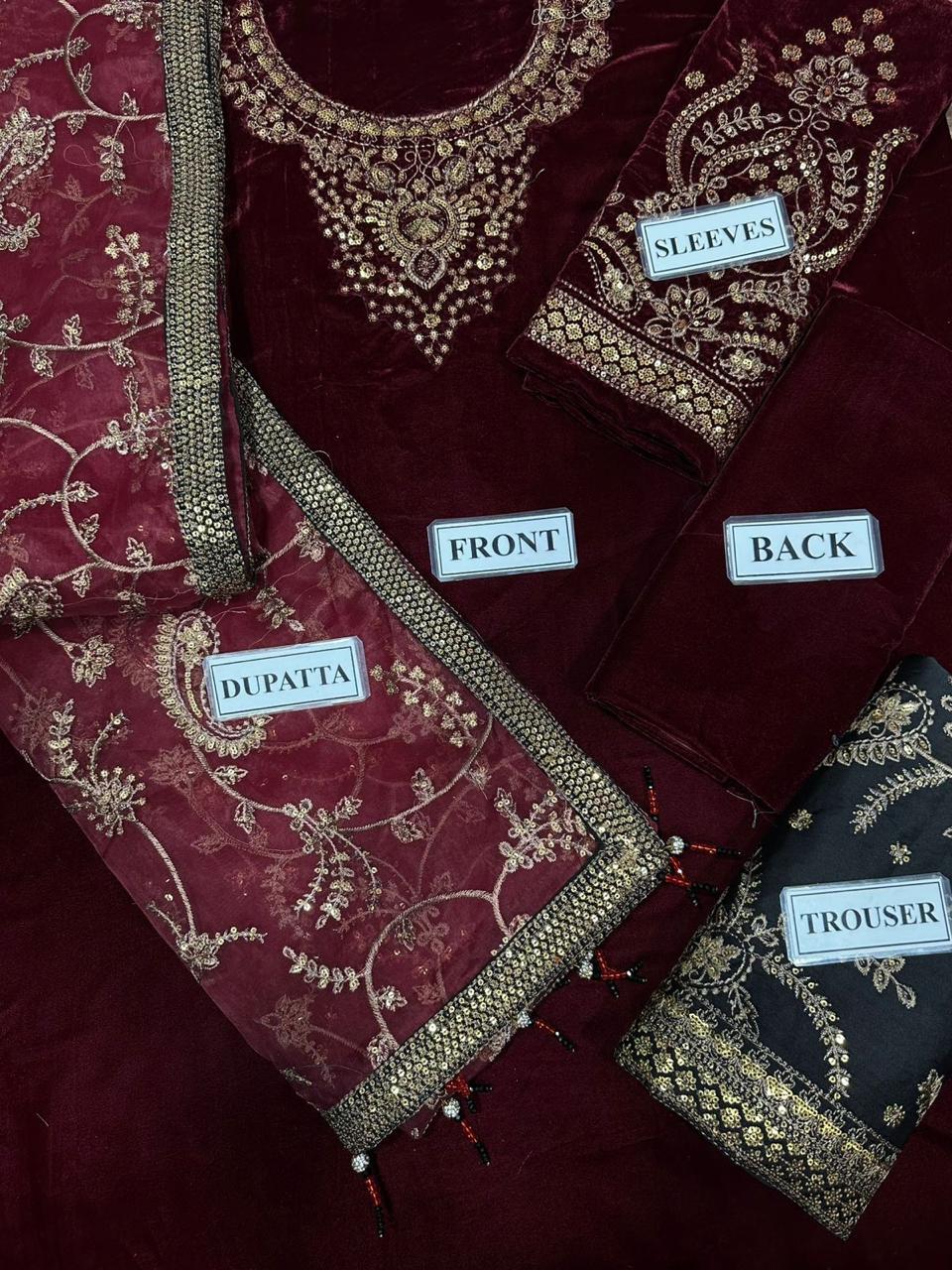 3 Piece - Organza Full Heavy Embroidered Suit with Heavy Embroidered Organza Dupatta with Chiffon Border (Unstitched)