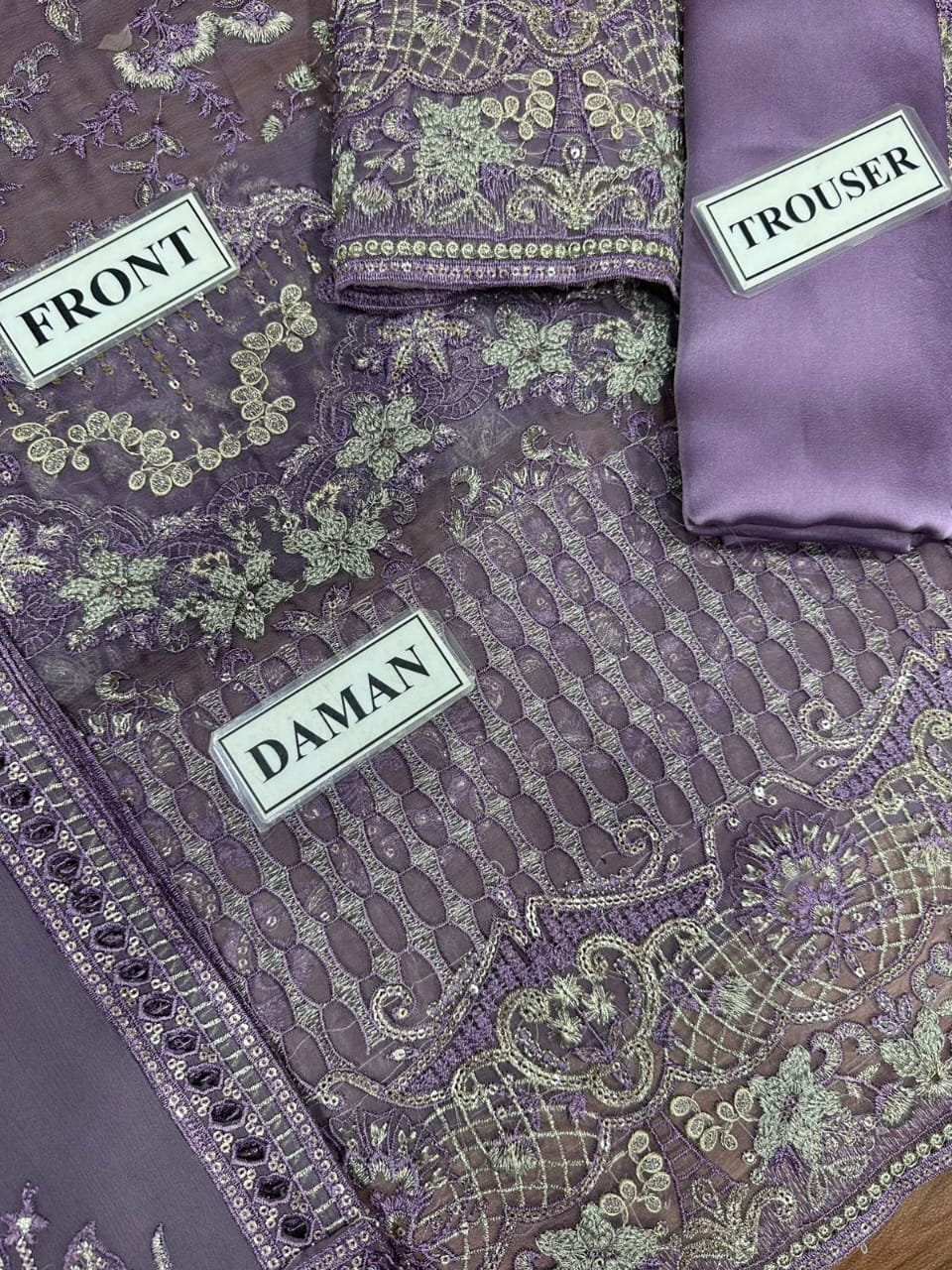 3 Piece - Laam Organza and Chiffon Full Heavy Embroidered Suit with Embroidered  Chiffon Dupatta (Unstitched)