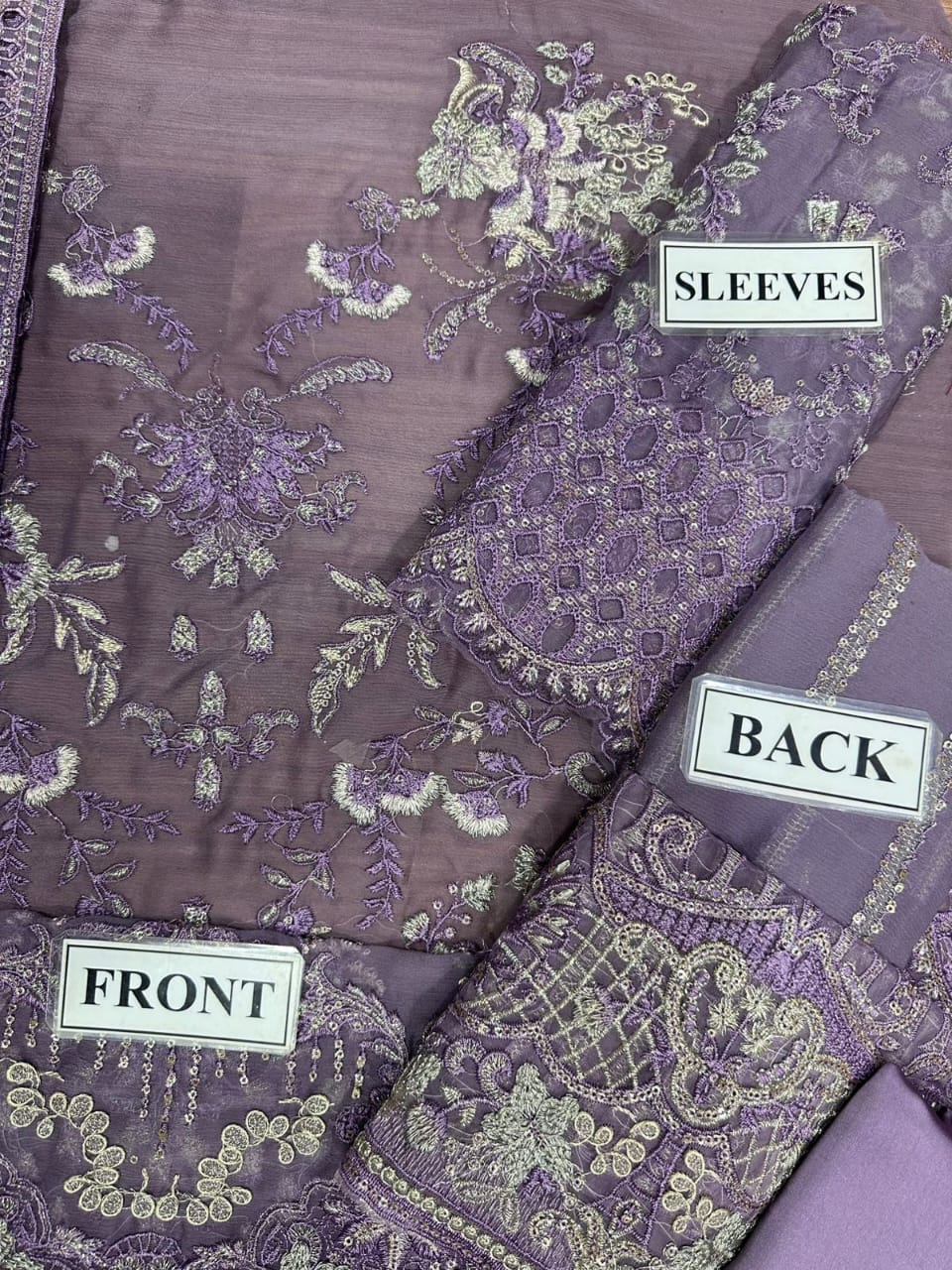 3 Piece - Laam Organza and Chiffon Full Heavy Embroidered Suit with Embroidered  Chiffon Dupatta (Unstitched)