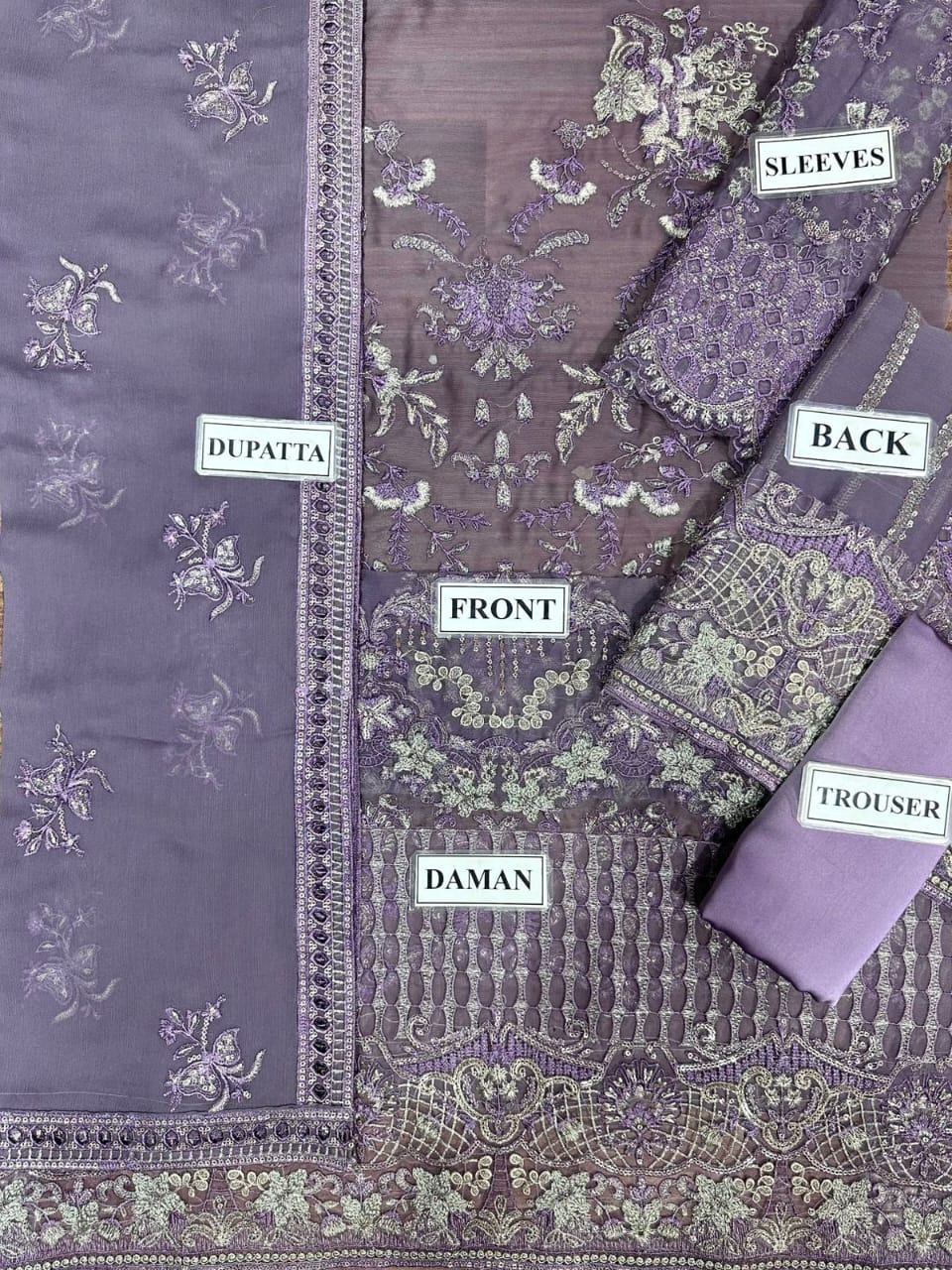 3 Piece - Laam Organza and Chiffon Full Heavy Embroidered Suit with Embroidered  Chiffon Dupatta (Unstitched)