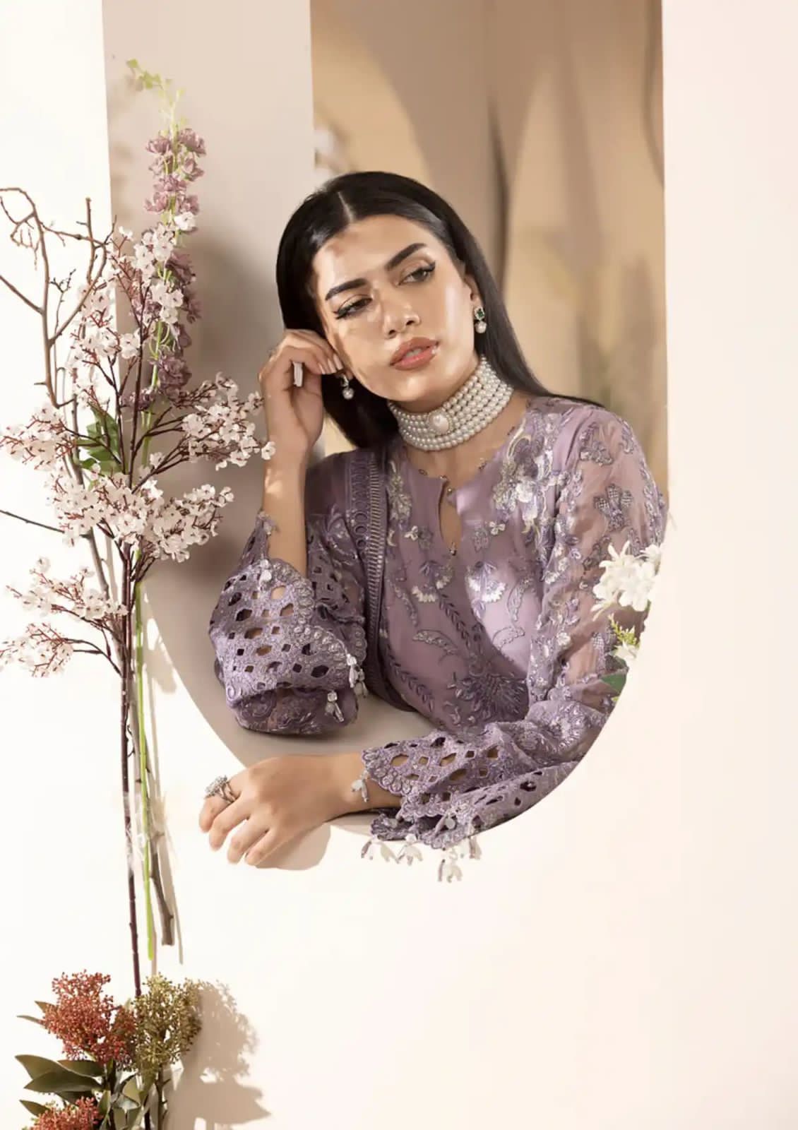 3 Piece - Laam Organza and Chiffon Full Heavy Embroidered Suit with Embroidered  Chiffon Dupatta (Unstitched)