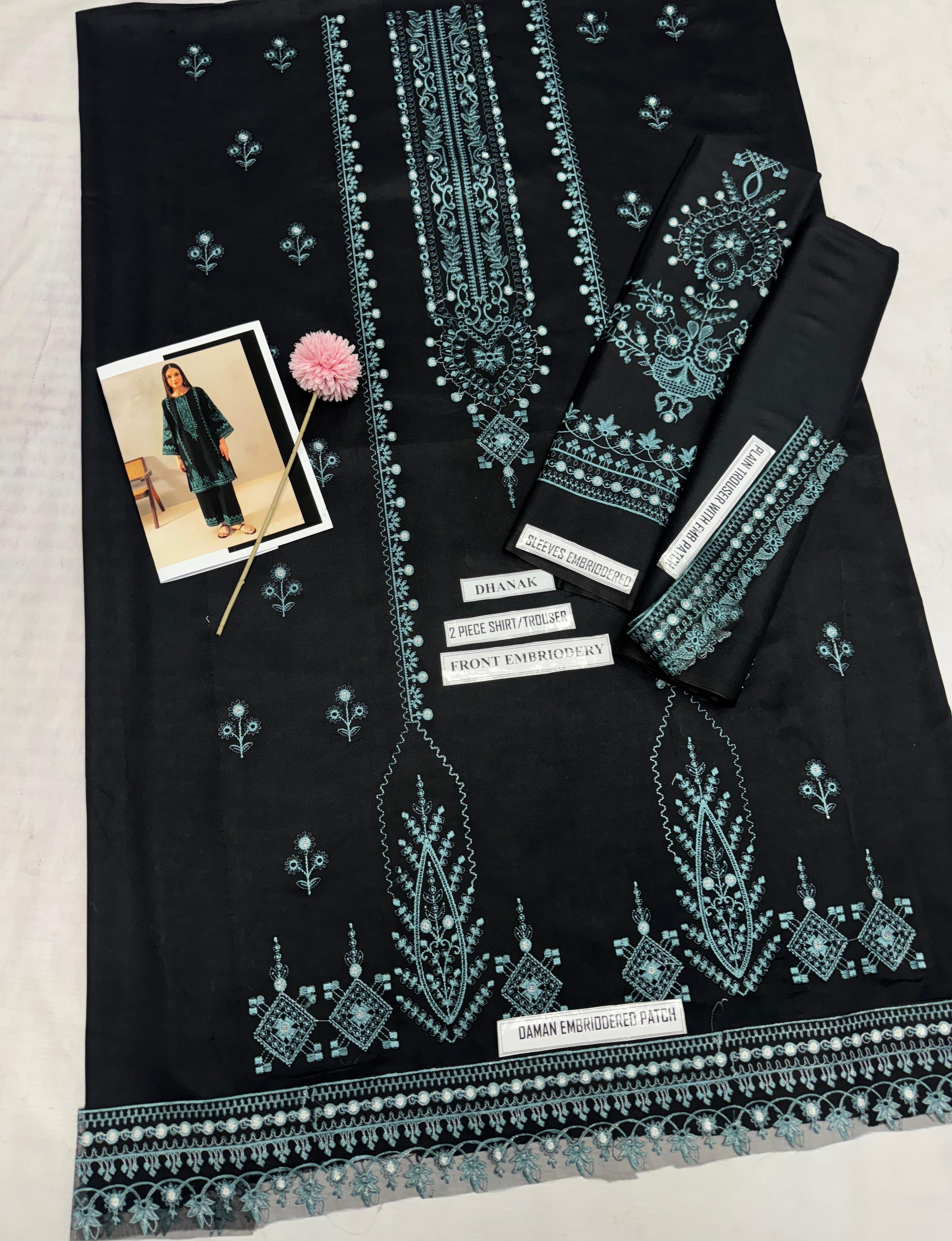 3 Piece - Dhanak Full Heavy Embroidered Suit with Dhanak Embroidered Shawl (Unstitched)