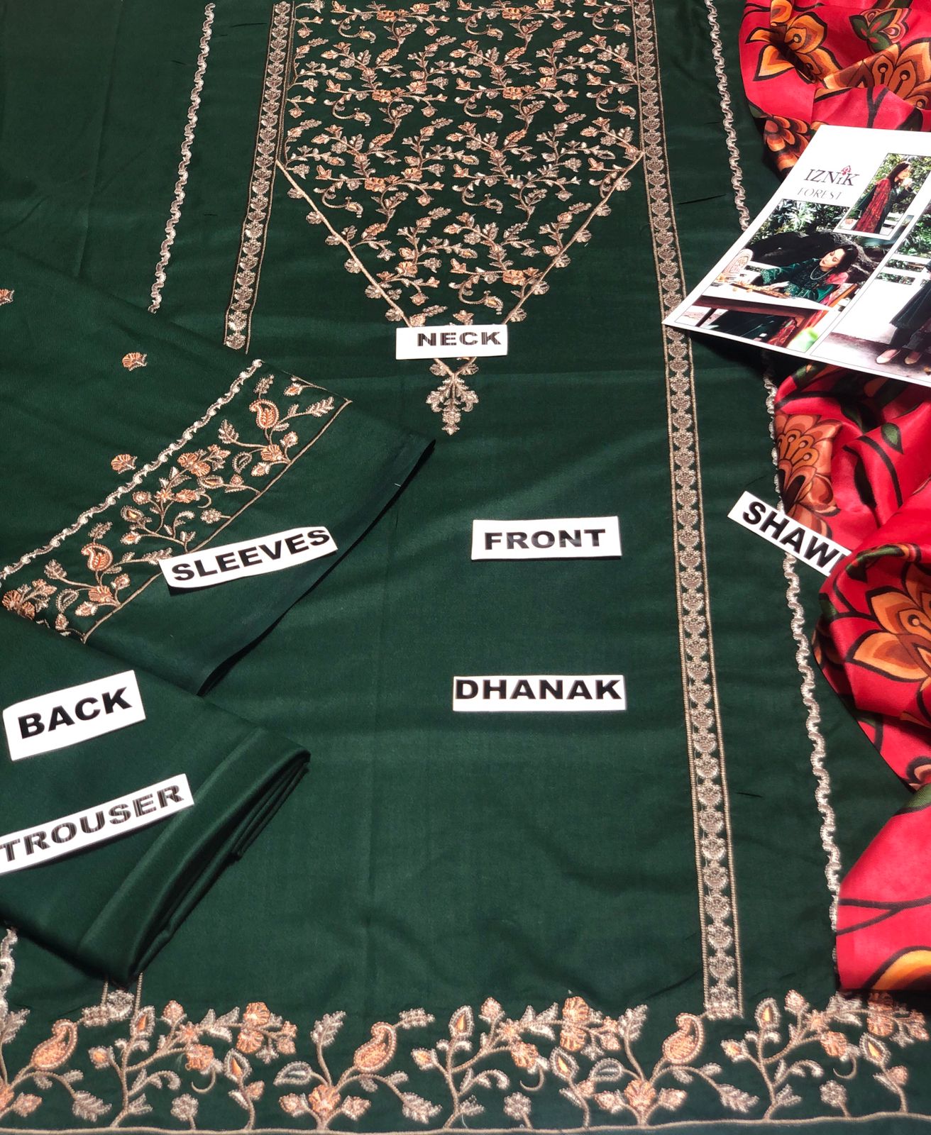3 Piece - Dhanak Embroidered Suit with Digital Printed Twill Pashmina Wool Shawl (Unstitched)