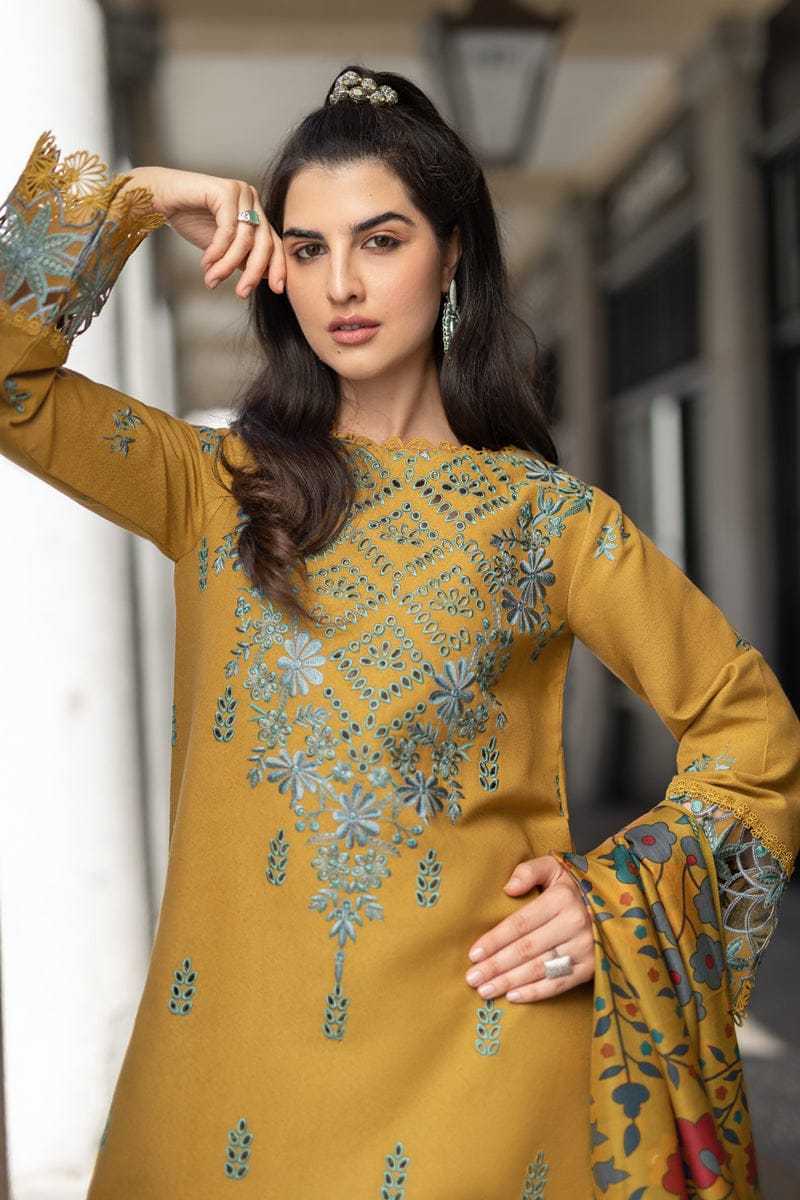 3 Piece - Dhanak Embroidered Suit with Digital Printed Twill Pashmina Wool Shawl (Unstitched)